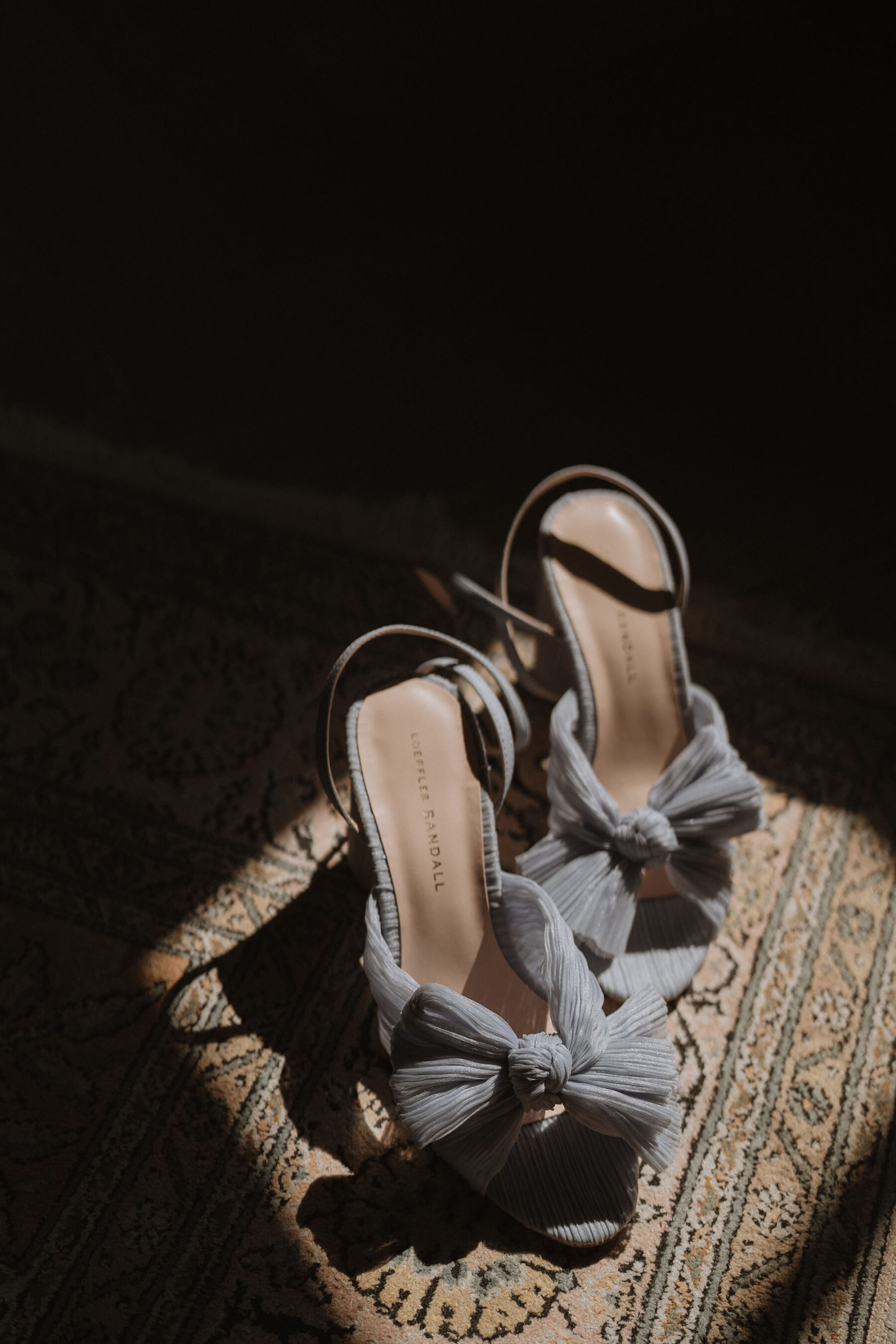 Pale blue Loeffler Randall Camellia wedding shoes.