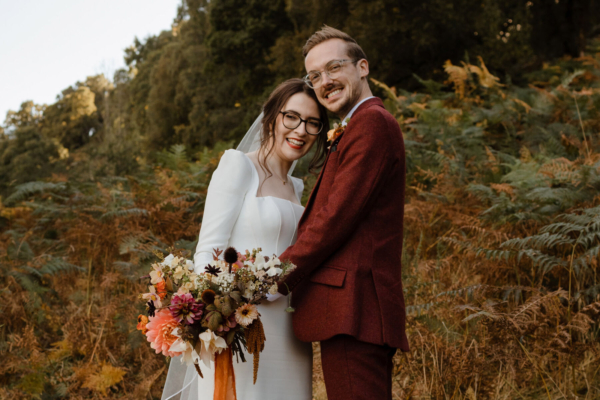 Lyndsey in Amber by Suzanne Neville for her Autumn Wedding & Handfasting Ceremony at Ballintaggart Farm