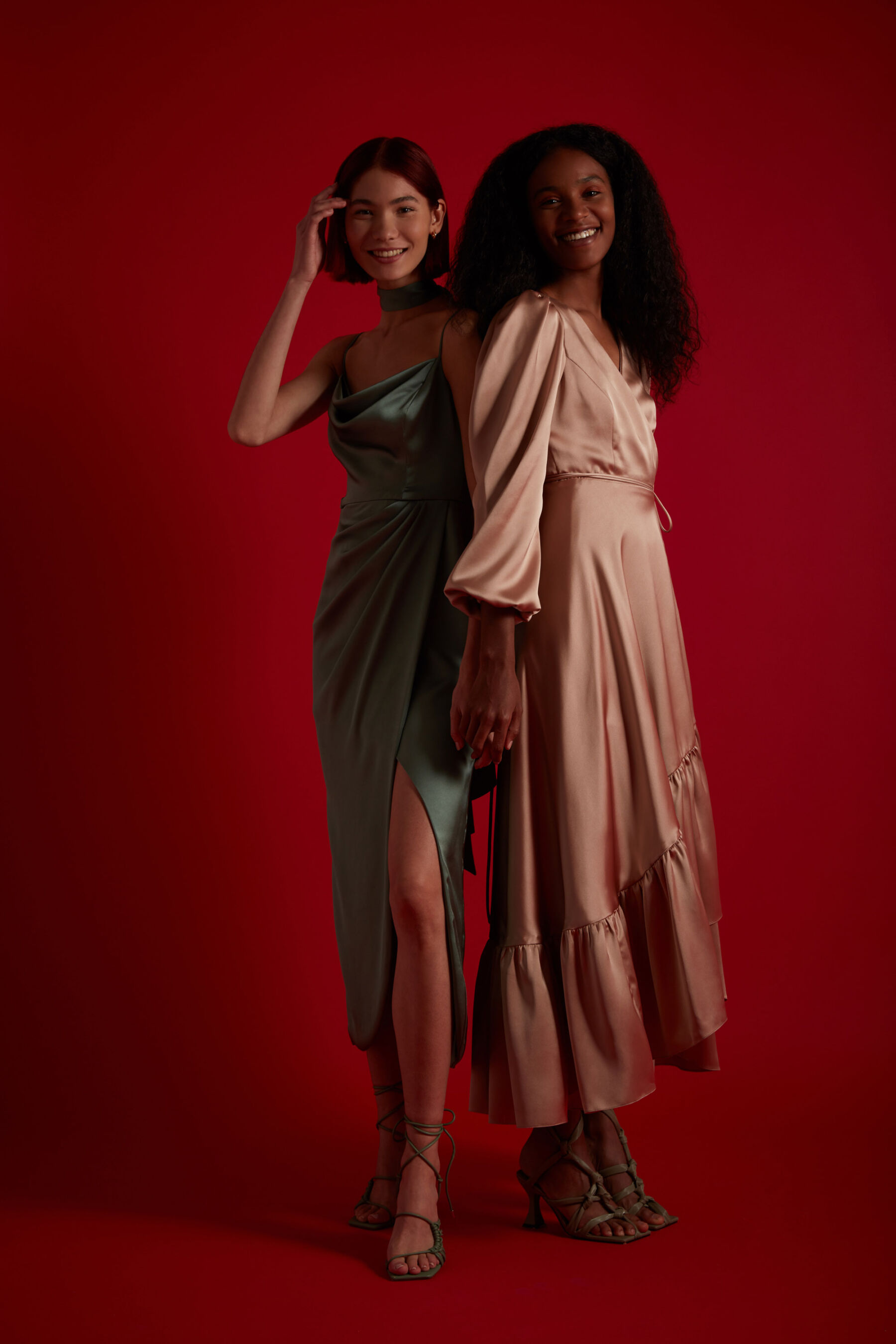 Sage green and rose gold bridesmaids dresses by Halfpenny London