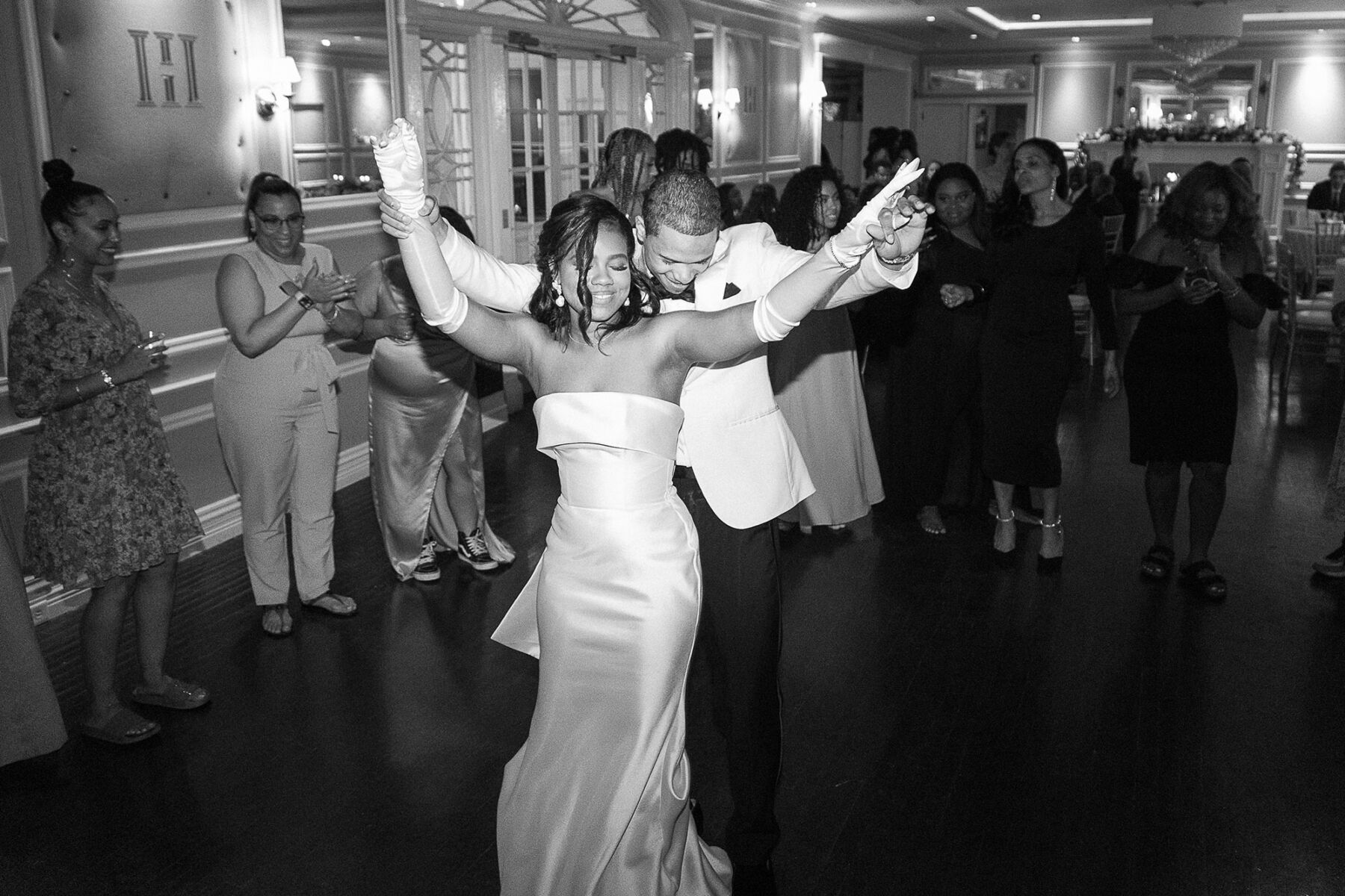 Black bride and groom on the dancefloor