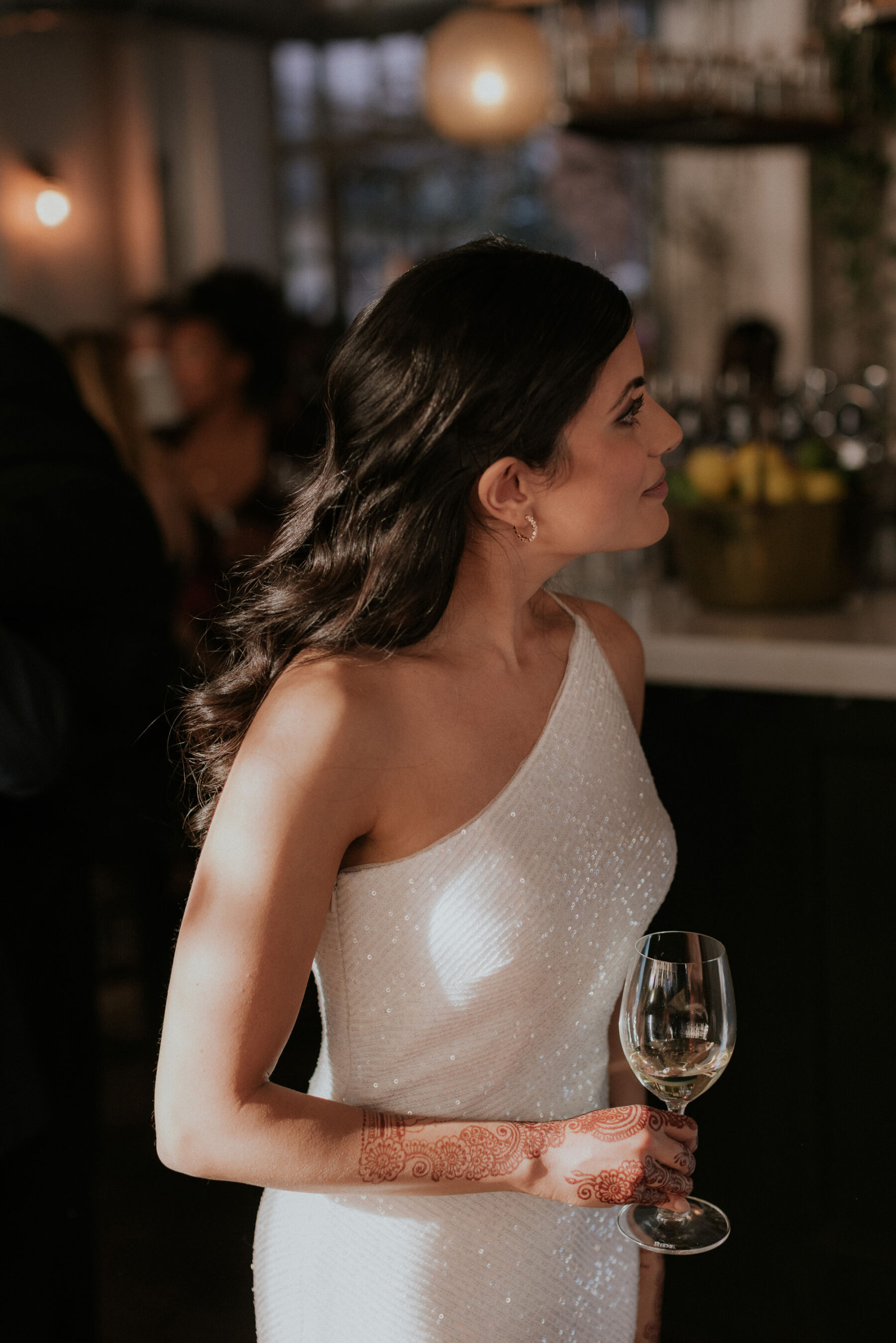 Bride in sequin Jenny Yoo wedding dress