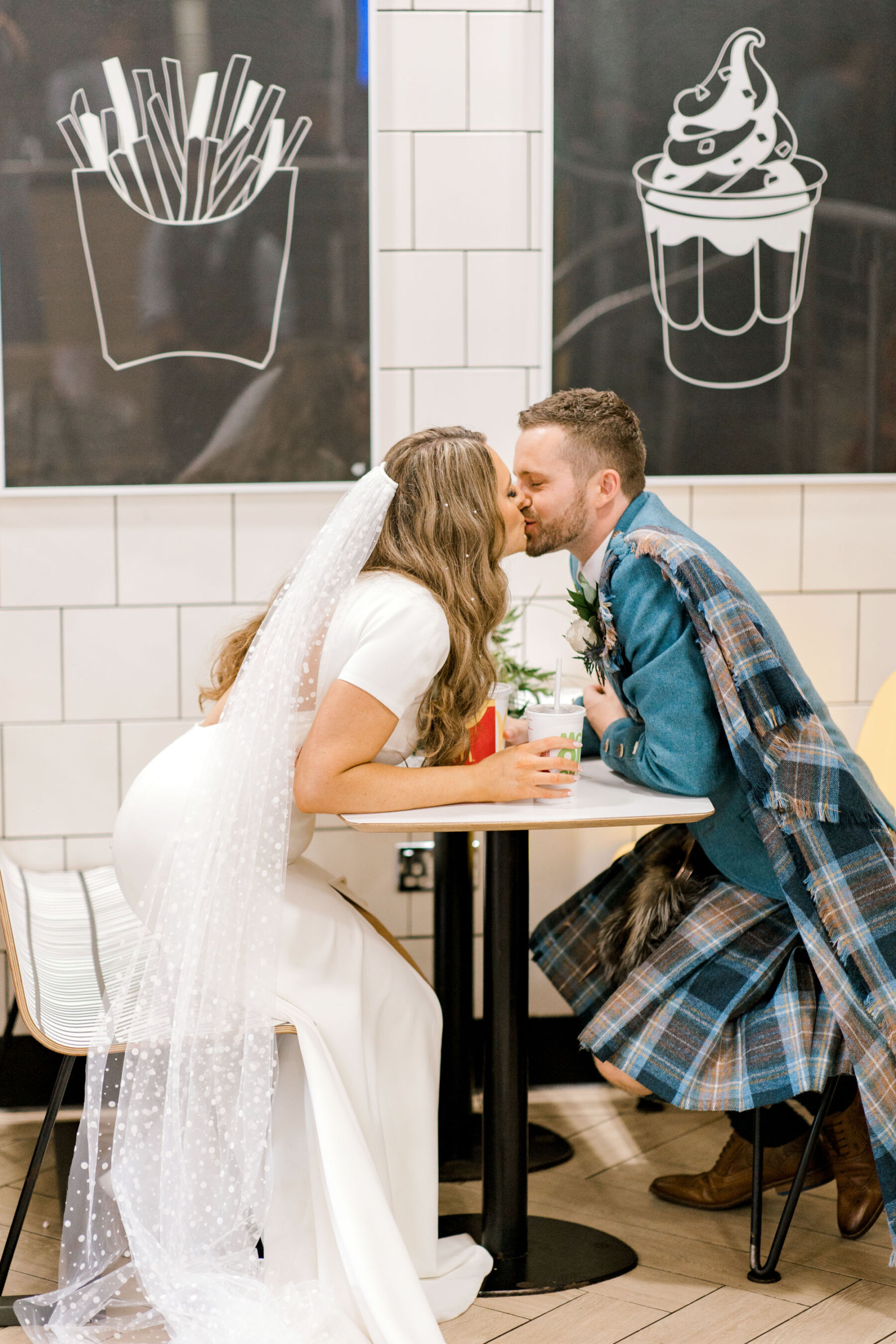 Bride and groom at McDonalds