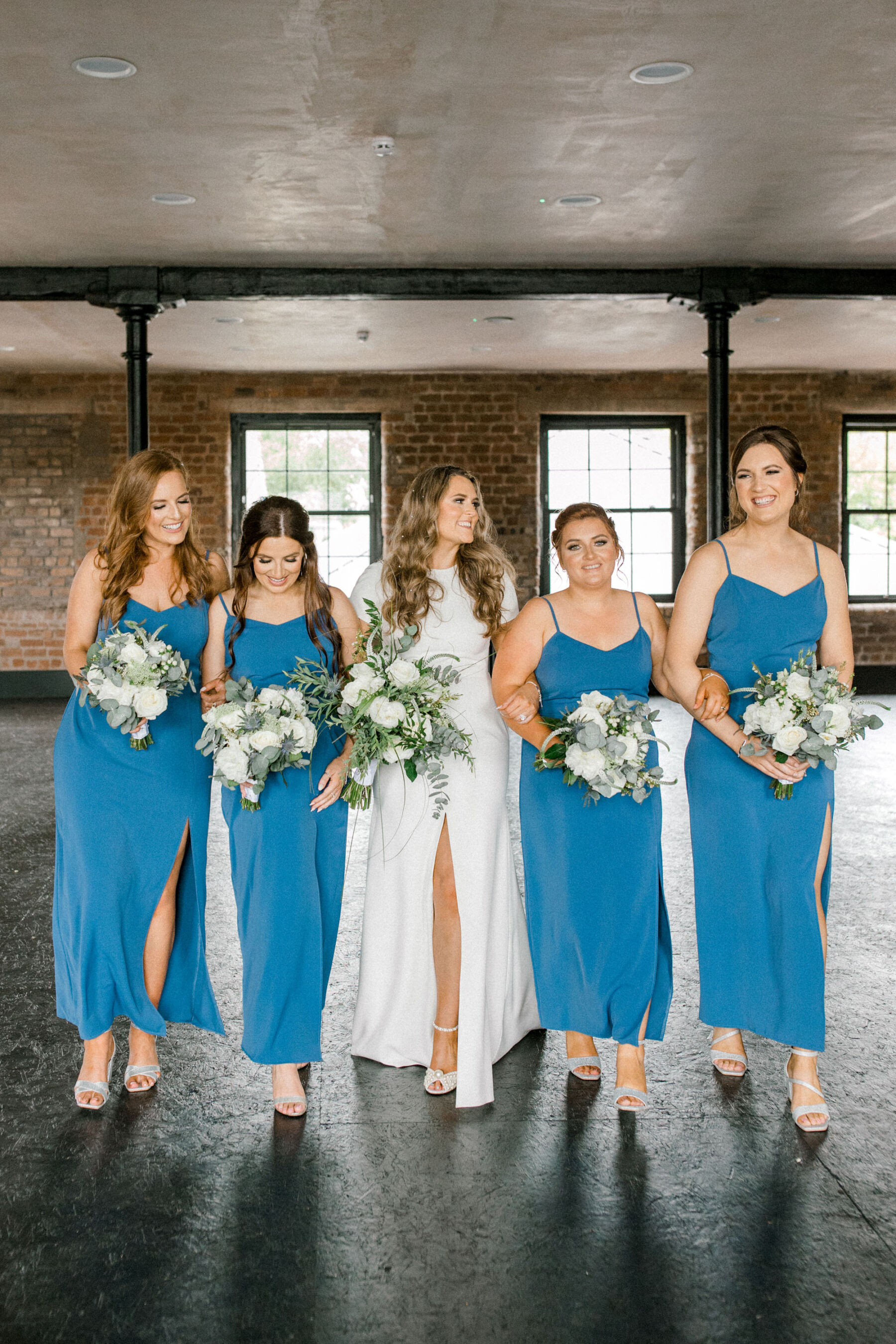 Sarah Seven wedding dress - bridesmaids in blue Silkfred wedding dresses