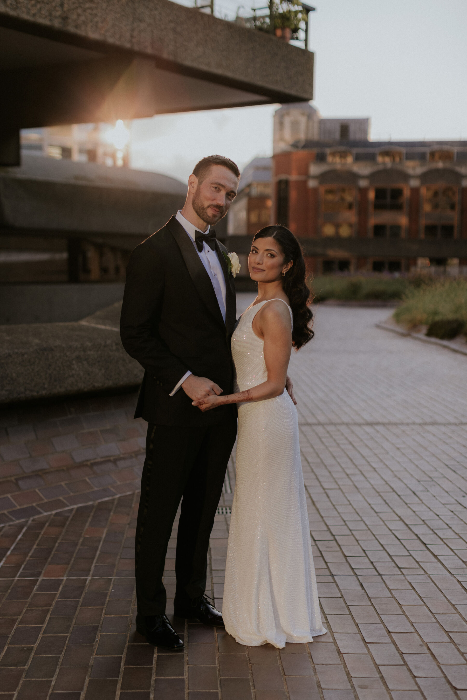 Bride in sequin Jenny Yoo wedding dress