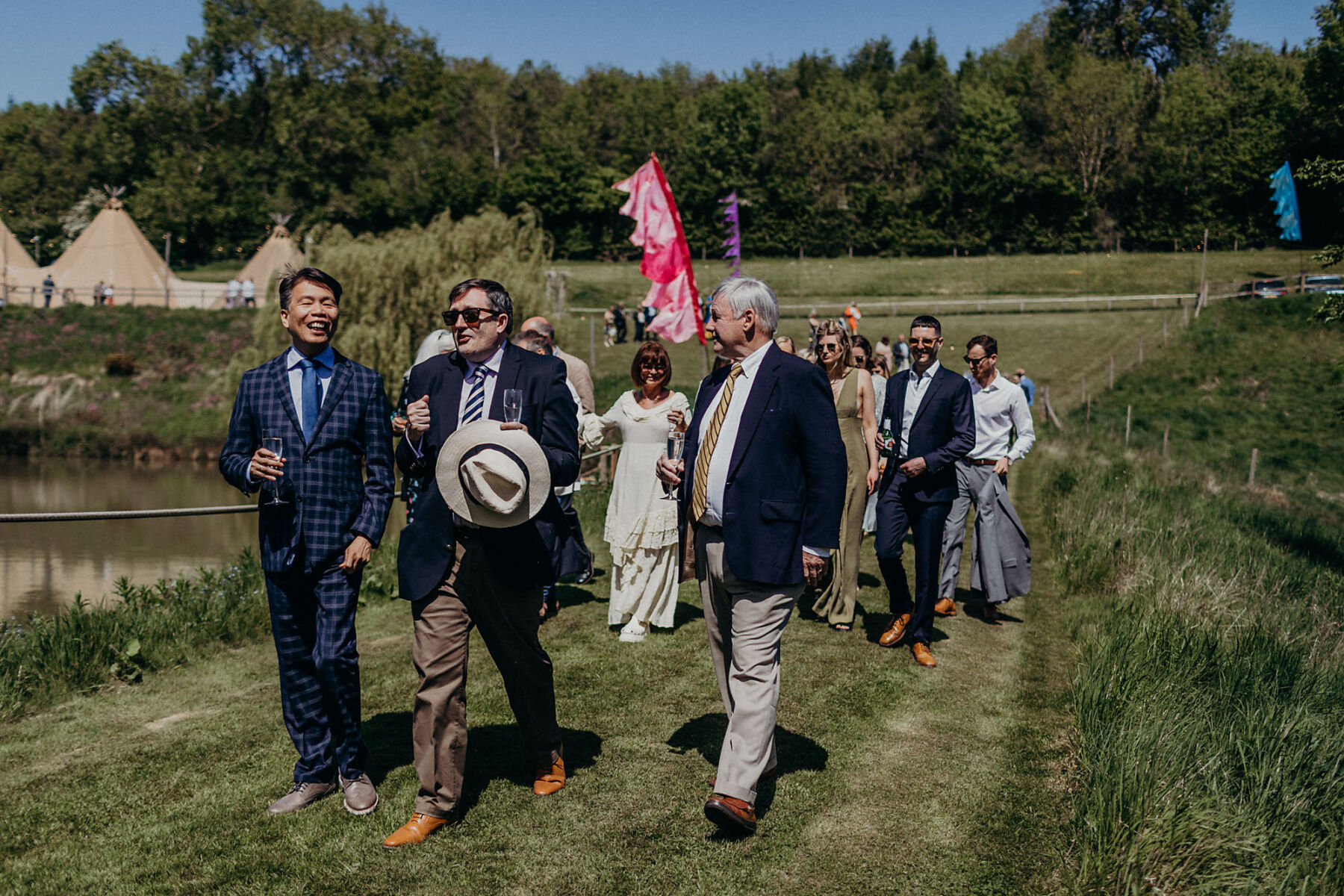 Wedding guests at Hadsham Farm wedding venue