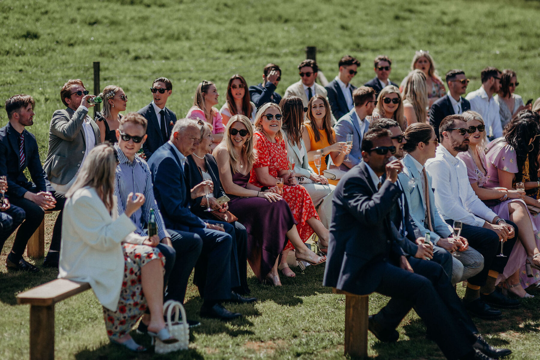 Wedding guests at Hadsham Farm wedding venue