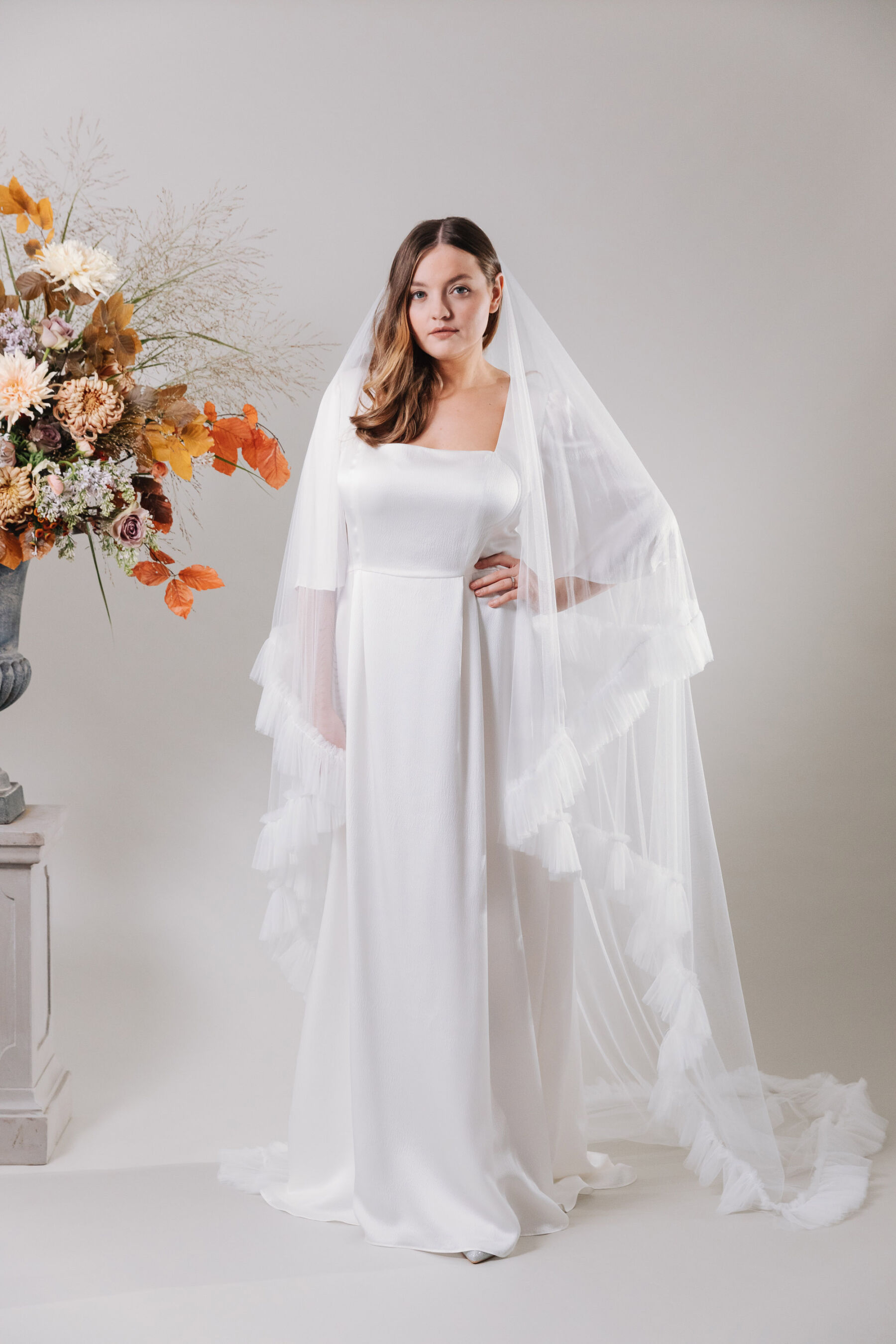 Plus size / curvy bride wedding dress and veil, by Kate Beaumont