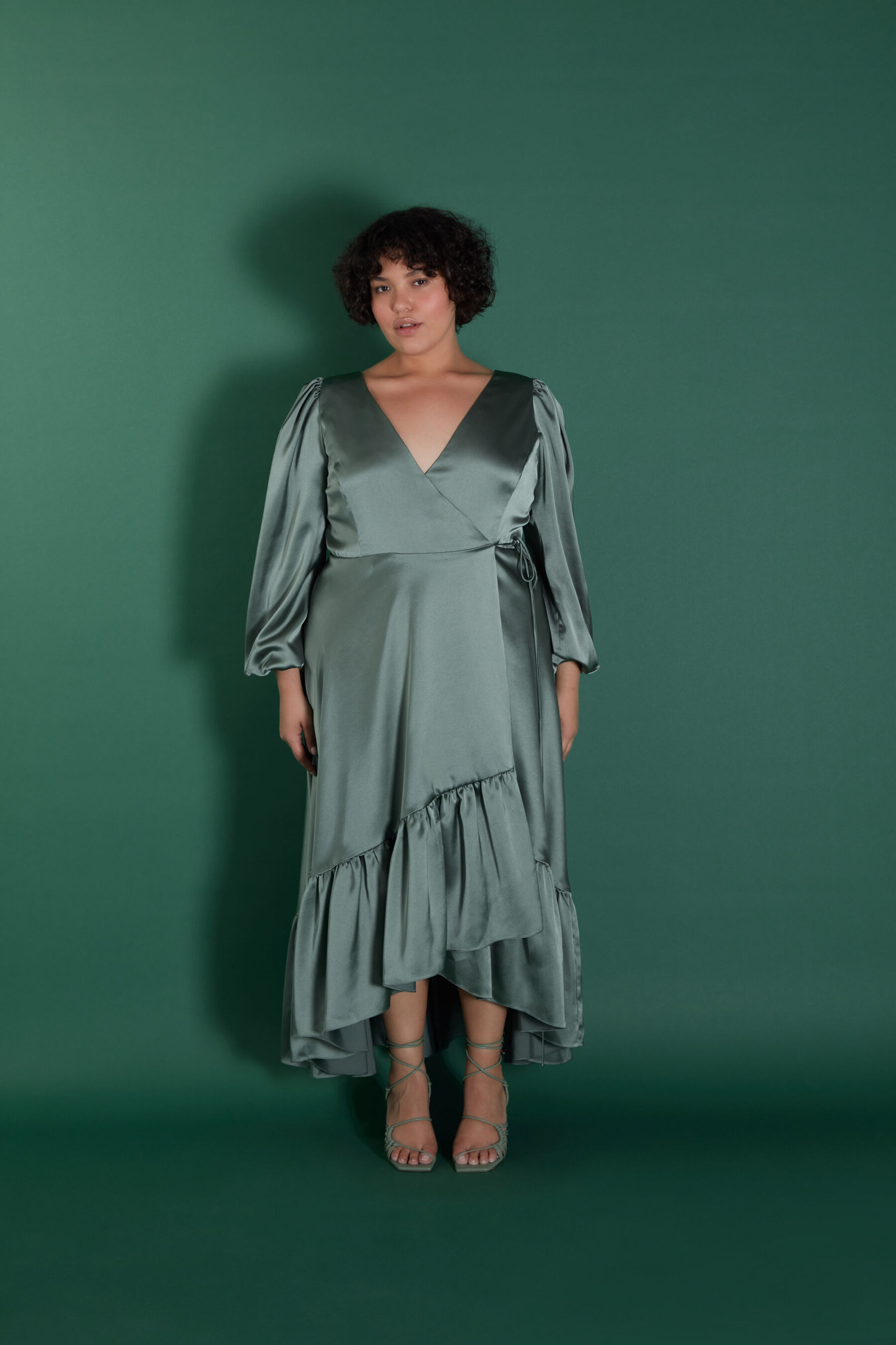 Penelope bridesmaids wrap dress by Halfpenny London SISTER in sage.