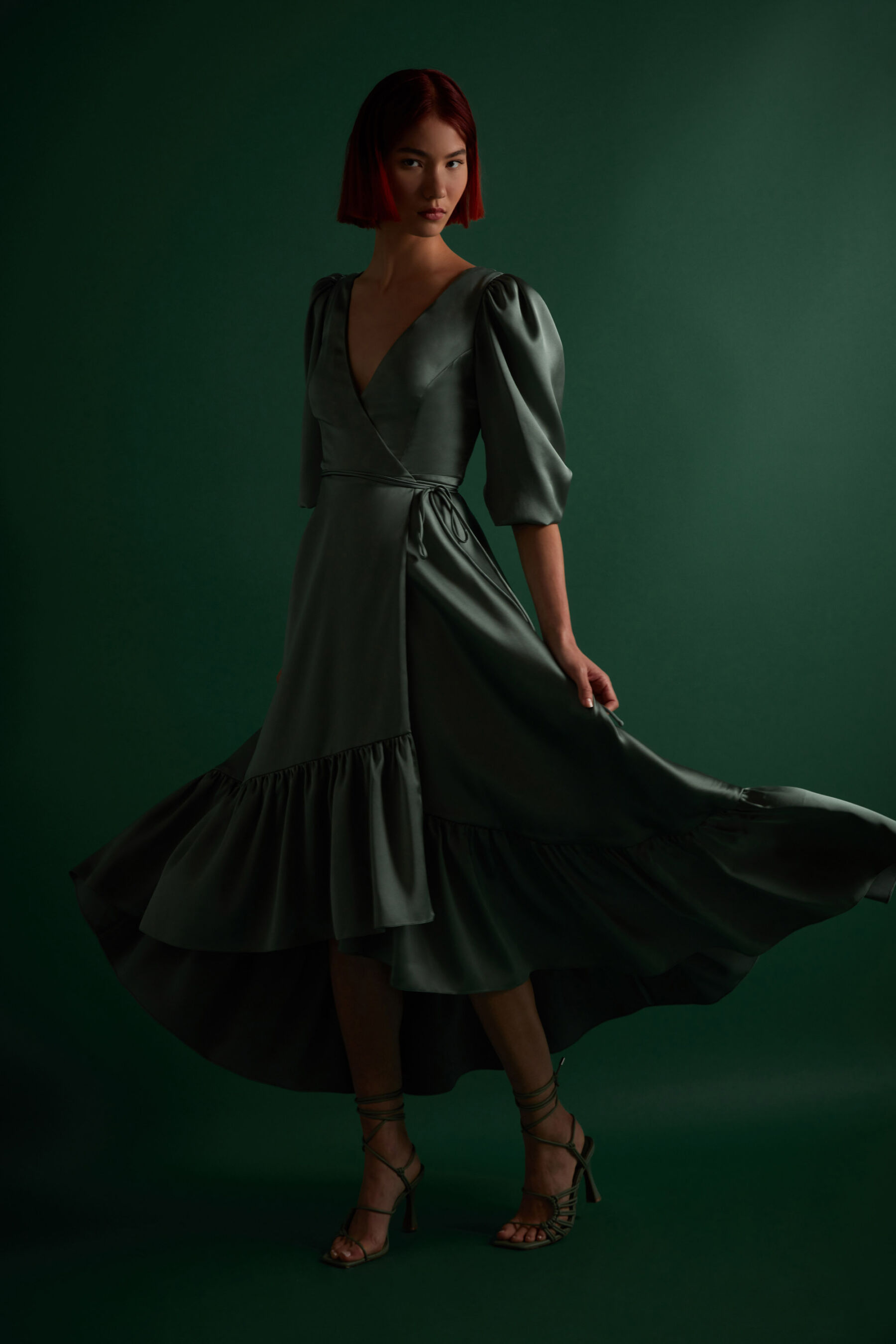 Green bridesmaids wrap dress from the Sister collection by Halfpenny London