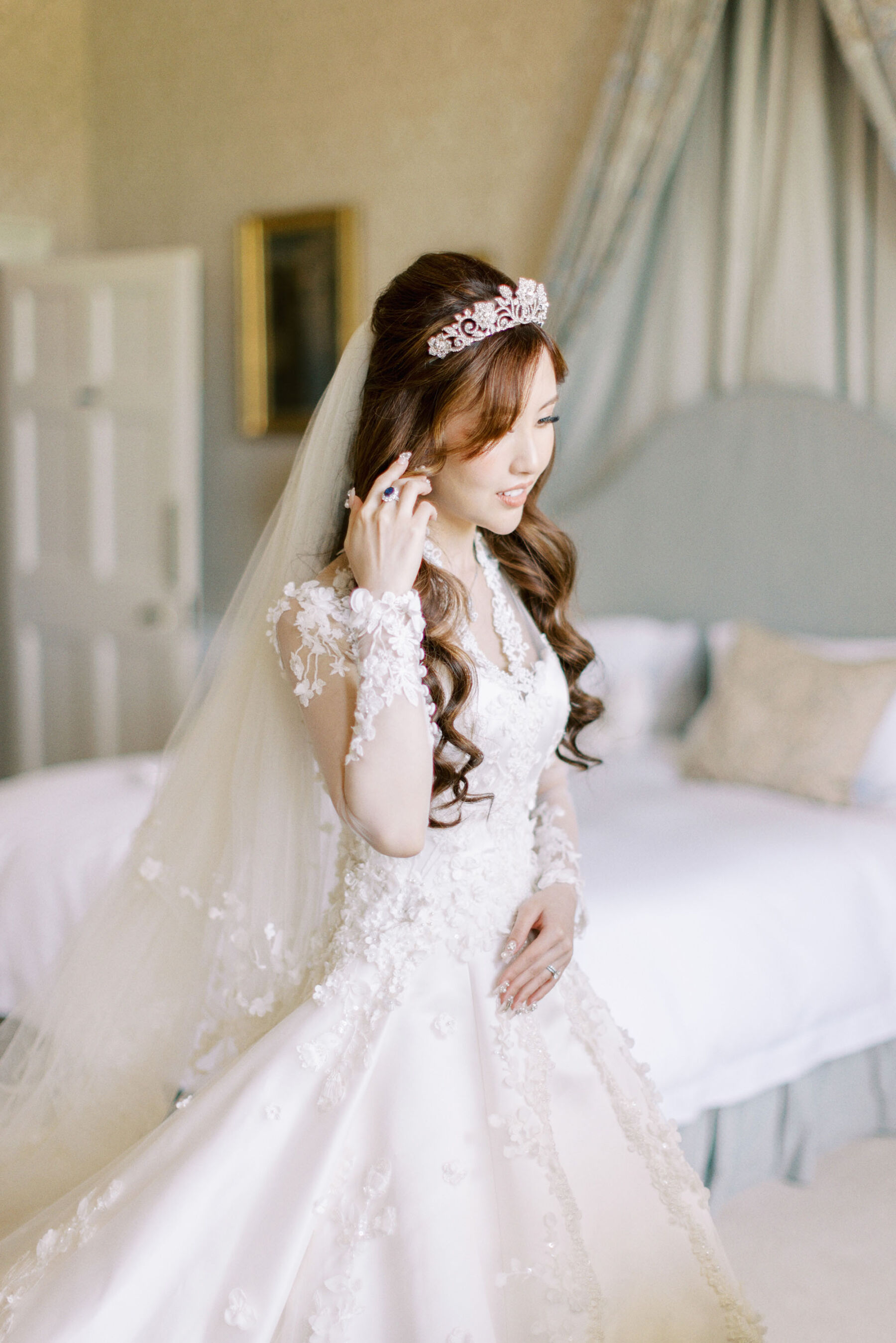 Floral lace wedding dress by Sally Bean Couture.
