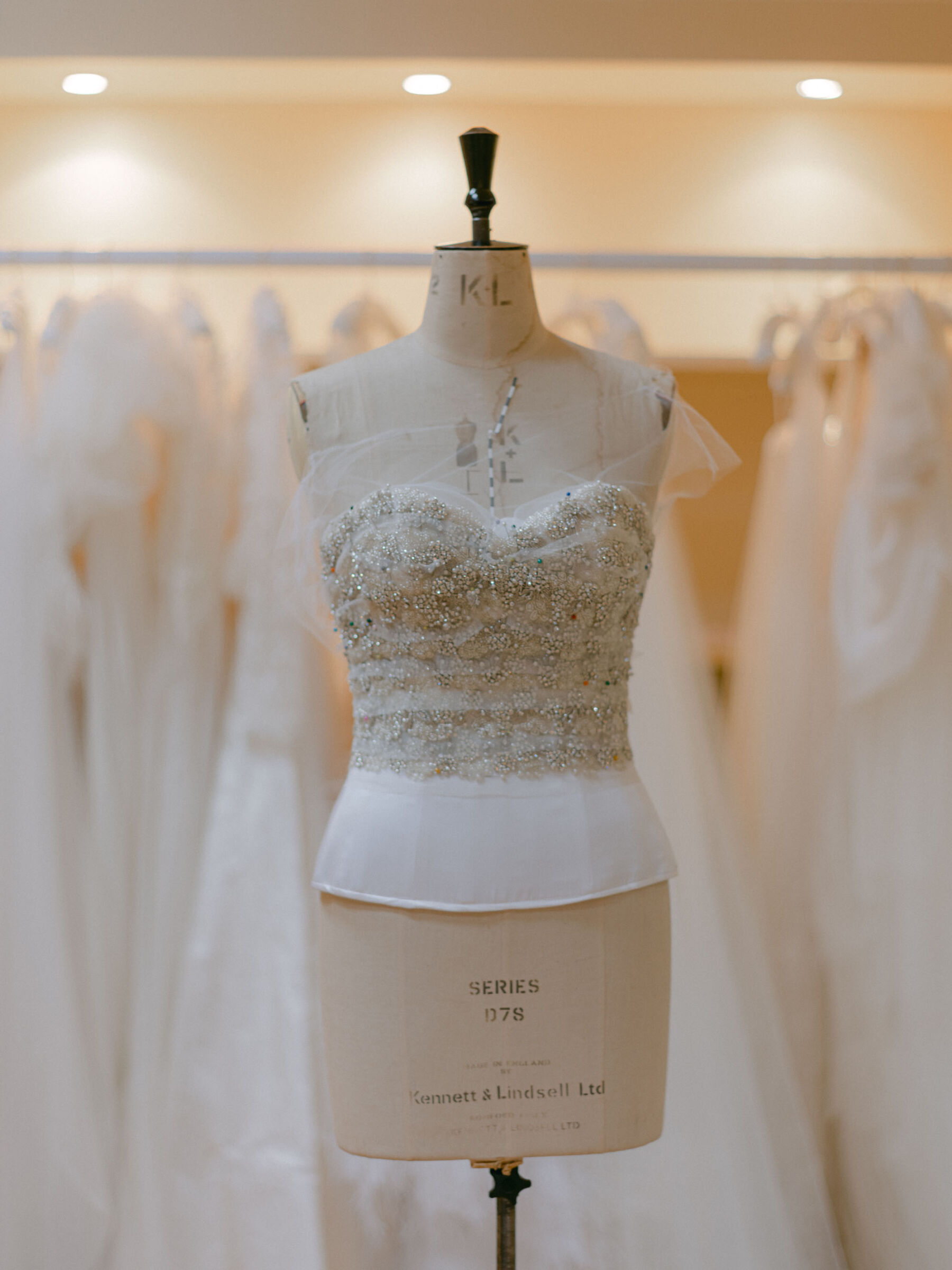 Sally Bean Couture wedding dress toile on a mannequin. Katie Julia Photography.