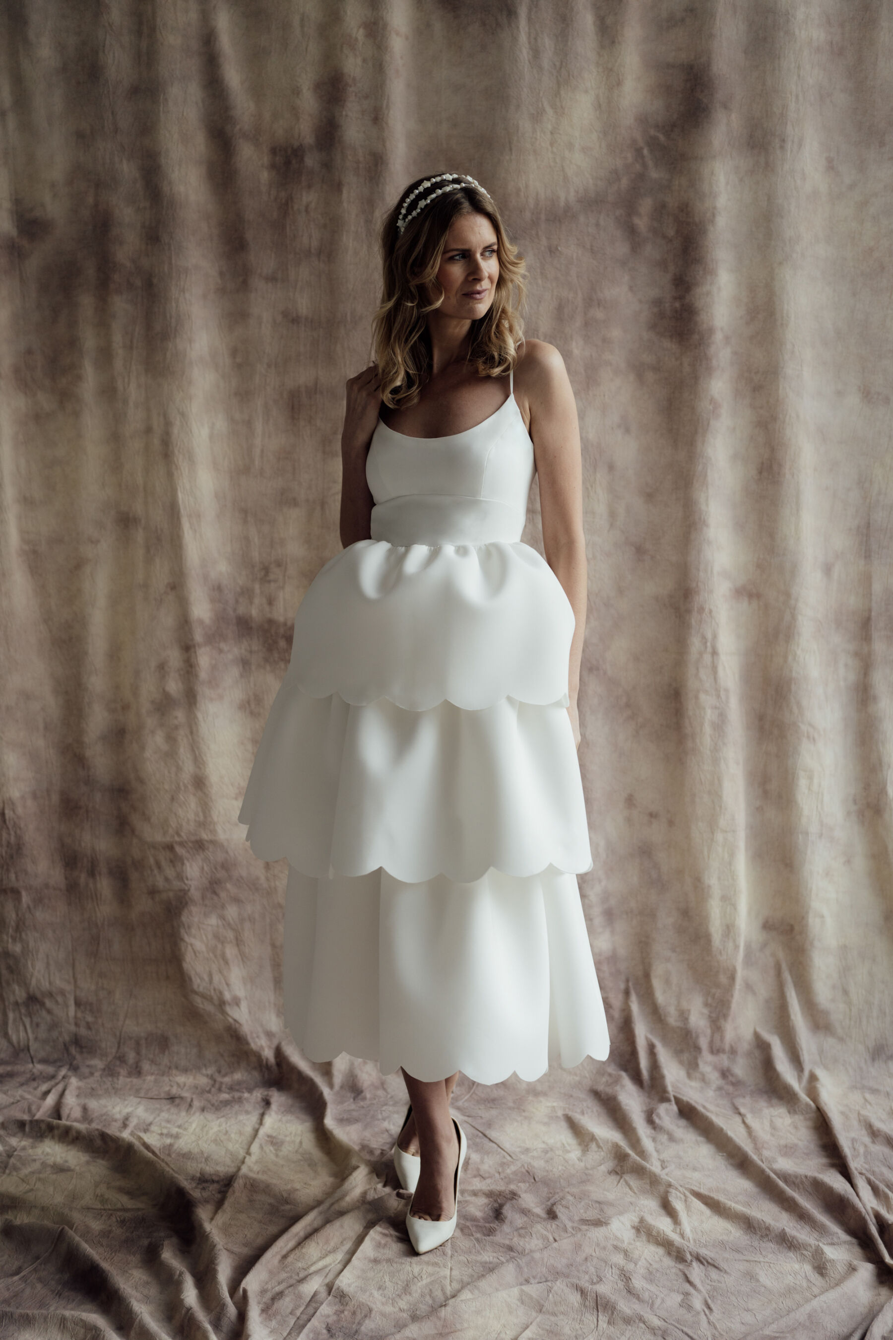 Scalloped wedding dress by Wilden London. Zach & Grace Photography.