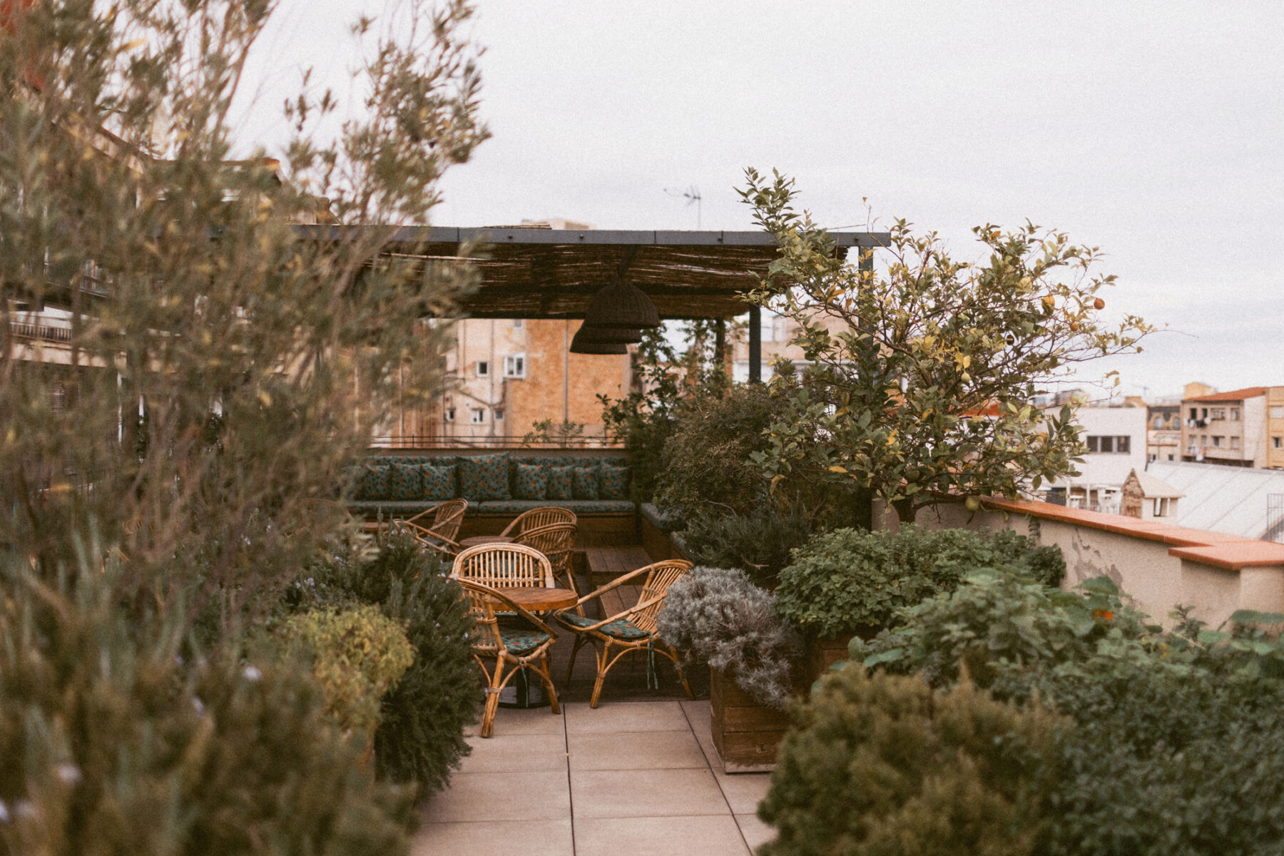 Roof top bar at Casa Bonay Barcelona. Rebecca Rees Photography.