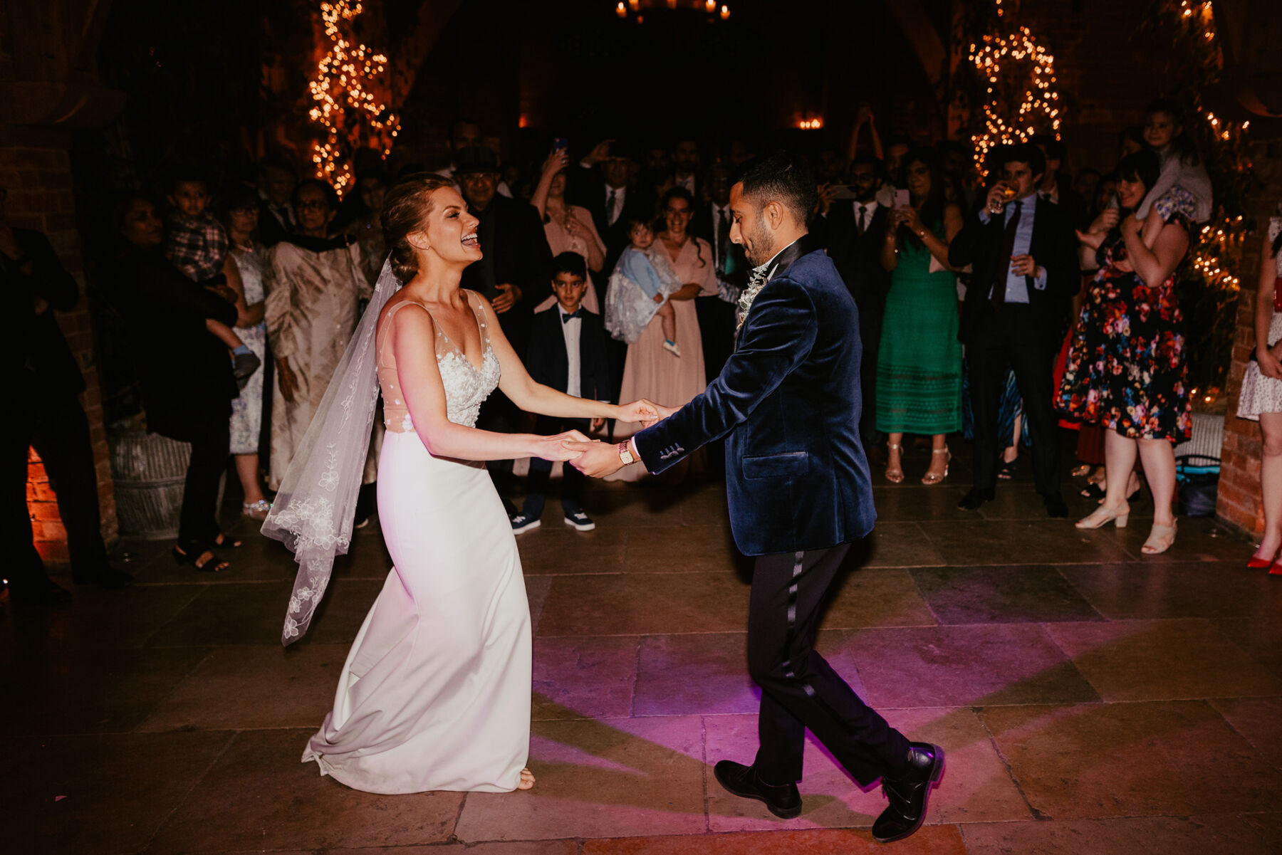 Bride and groom on the dance floor at Shustoke Barn.