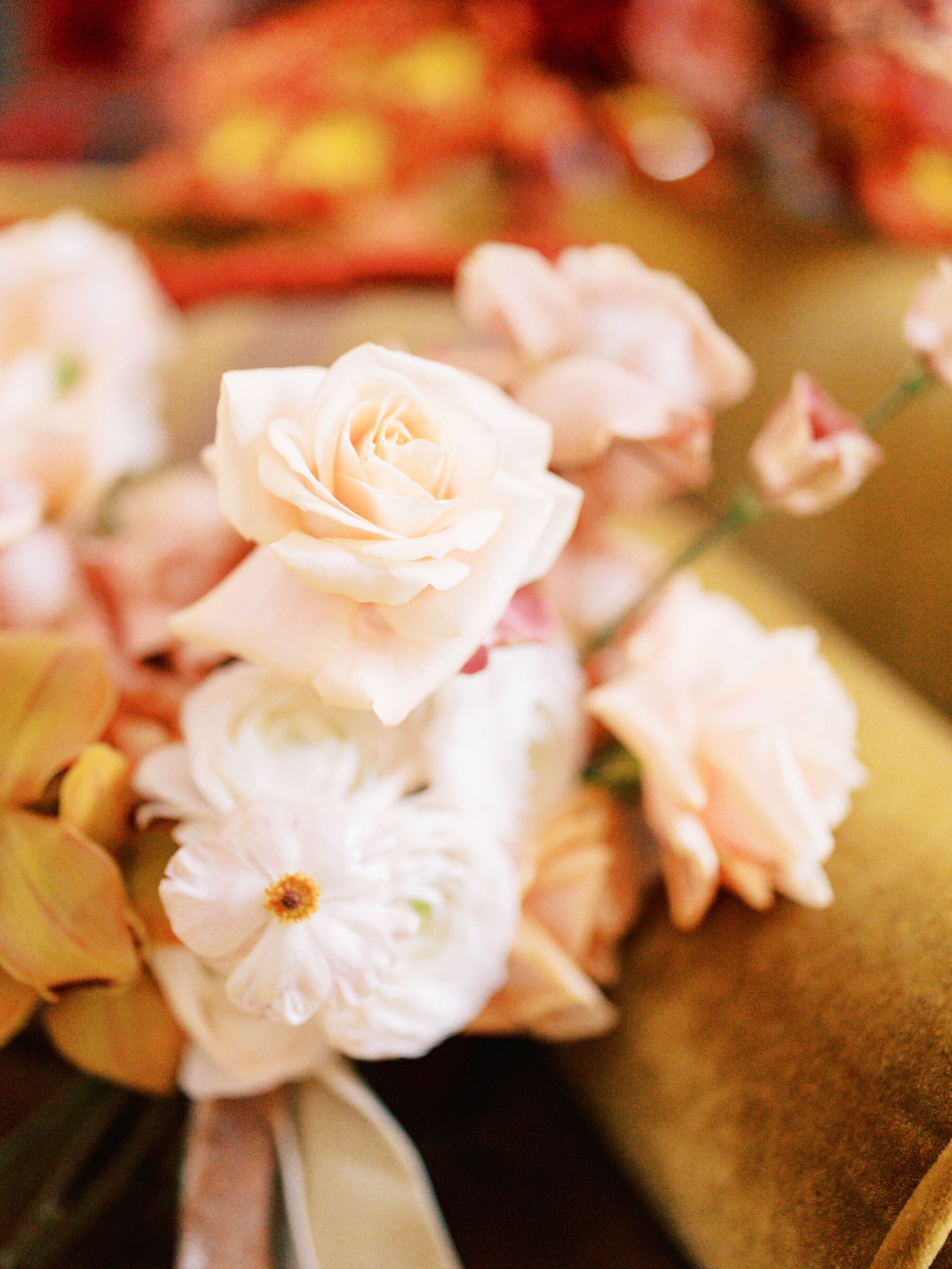Halfpenny London Glamour at The Ned Hotel, Inspired by Peter Lindbergh and Dior 29 Romantic wedding flowers of orchids and roses, by Rosaria Flowers.Kernwell Photography.