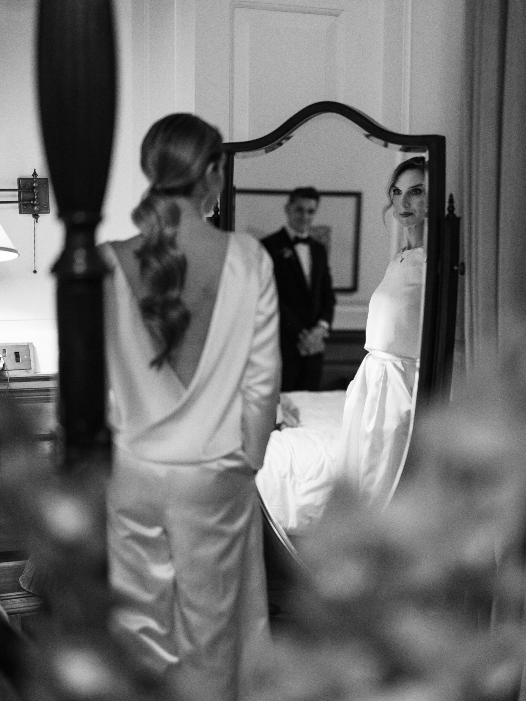 Halfpenny London cowl back wedding dress. Kernwell Photography.