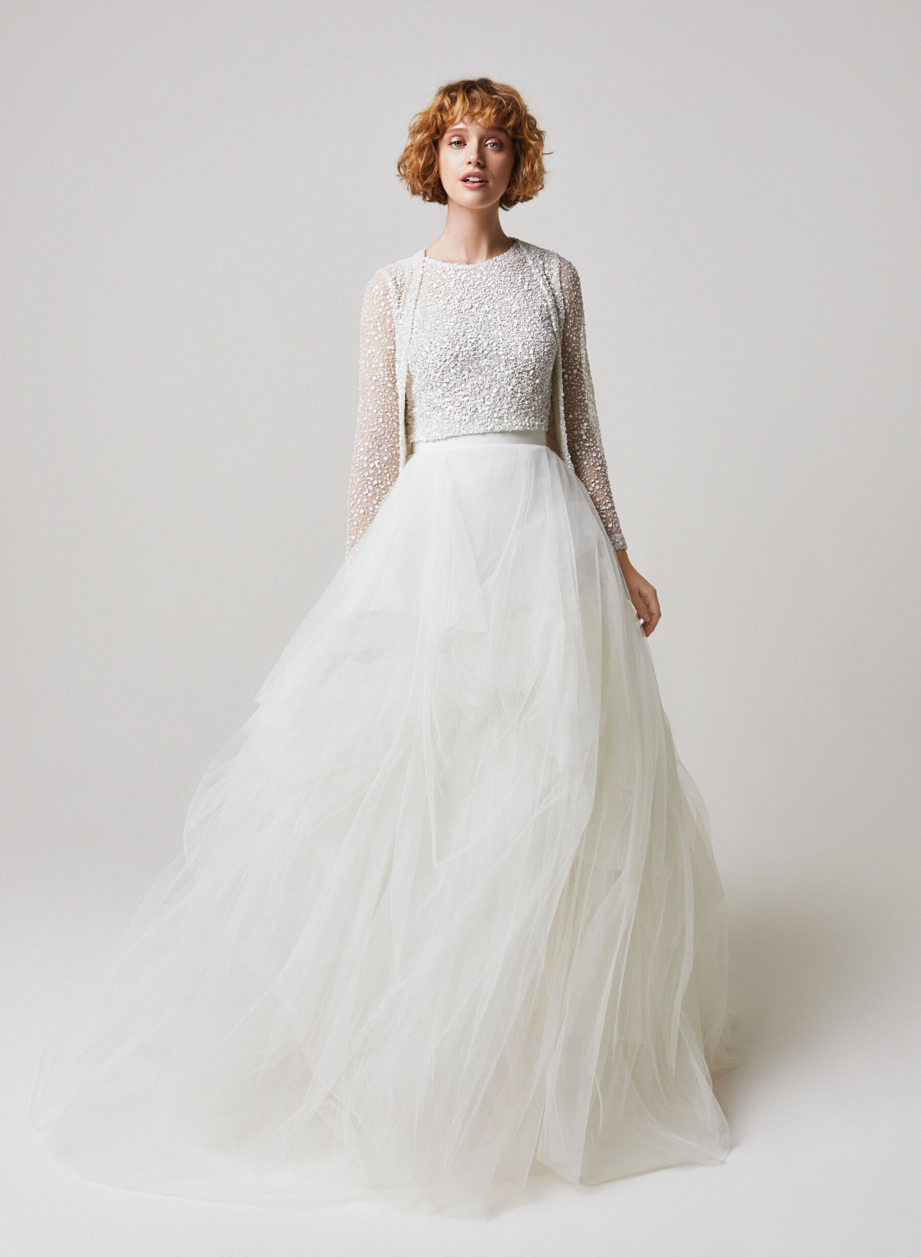 Jesus Peiro tulle wedding skirt and separate top. Available at the Miss Bush pop up sample sale, April 2023.