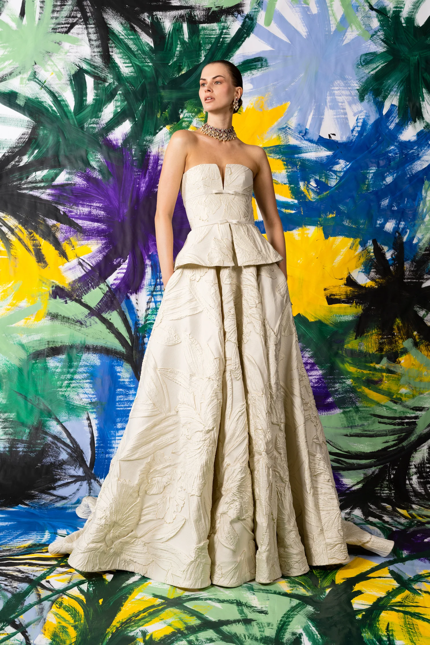 Naeem Khan peplum wedding dress, available at Rachel Scott Couture, bridal boutique in Edinburgh.