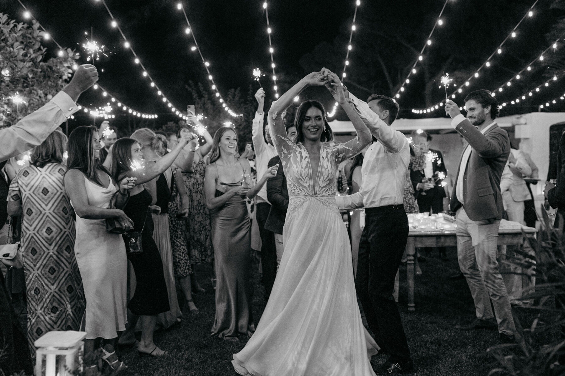 Bride and groom on the dance floor at an Italian villa destination wedding.