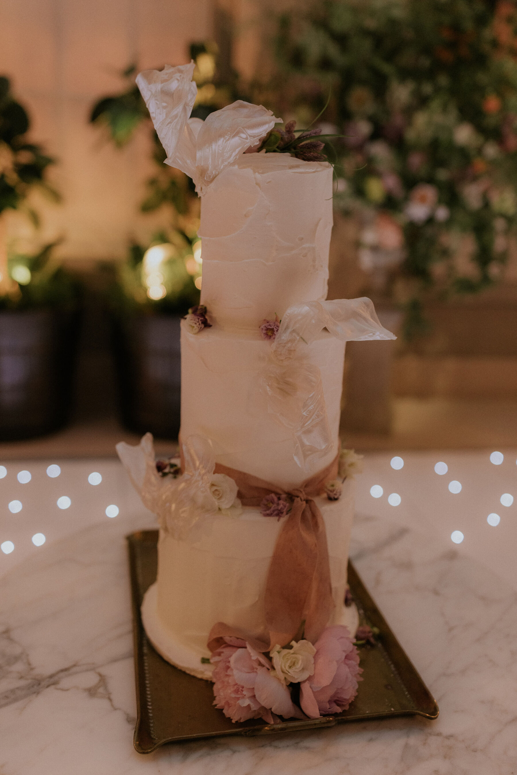 3 tier simple elegant wedding cake.