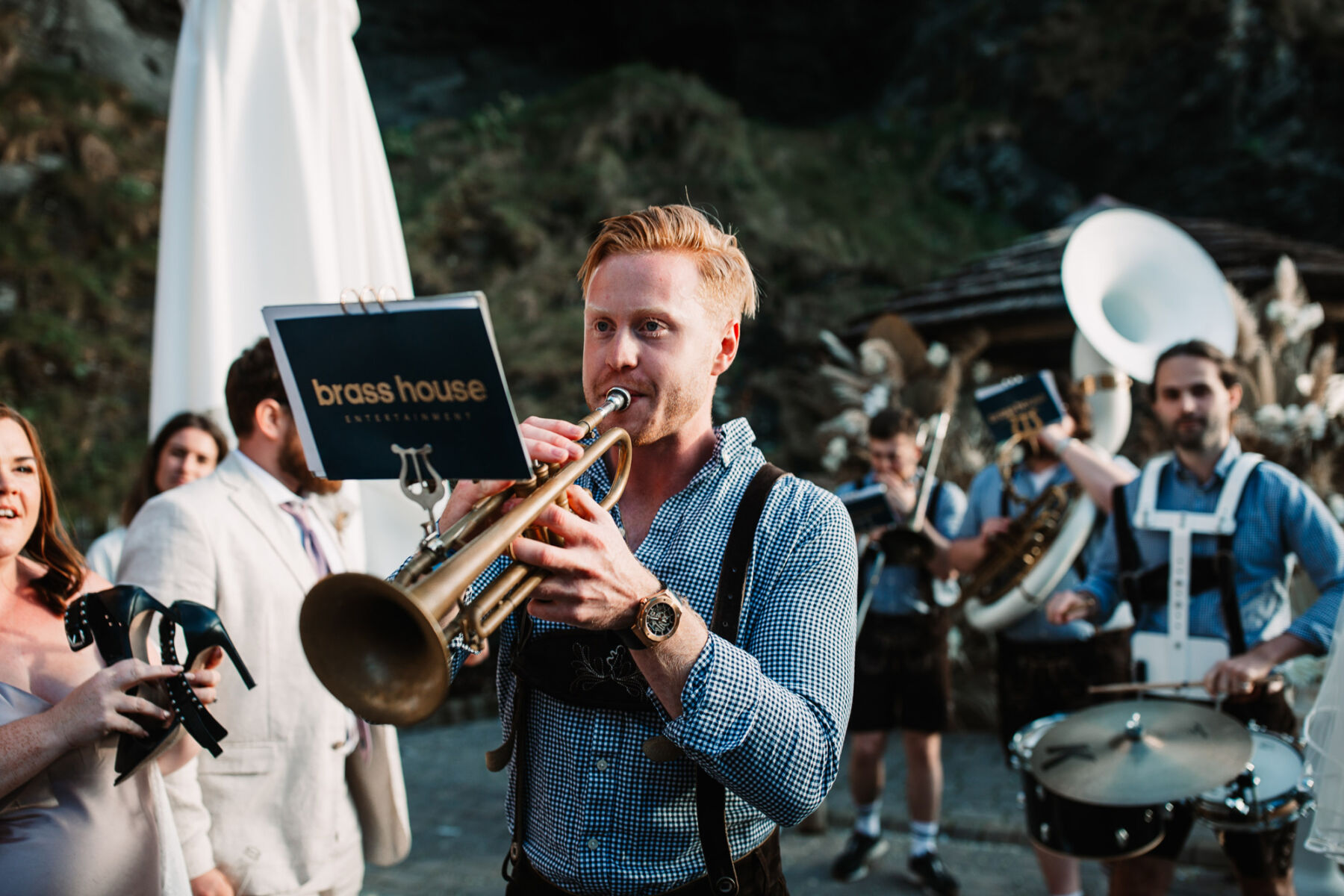 A Devon Wedding with a Sea View for Georgie in Grace Loves Lace 43 Wedding brass band