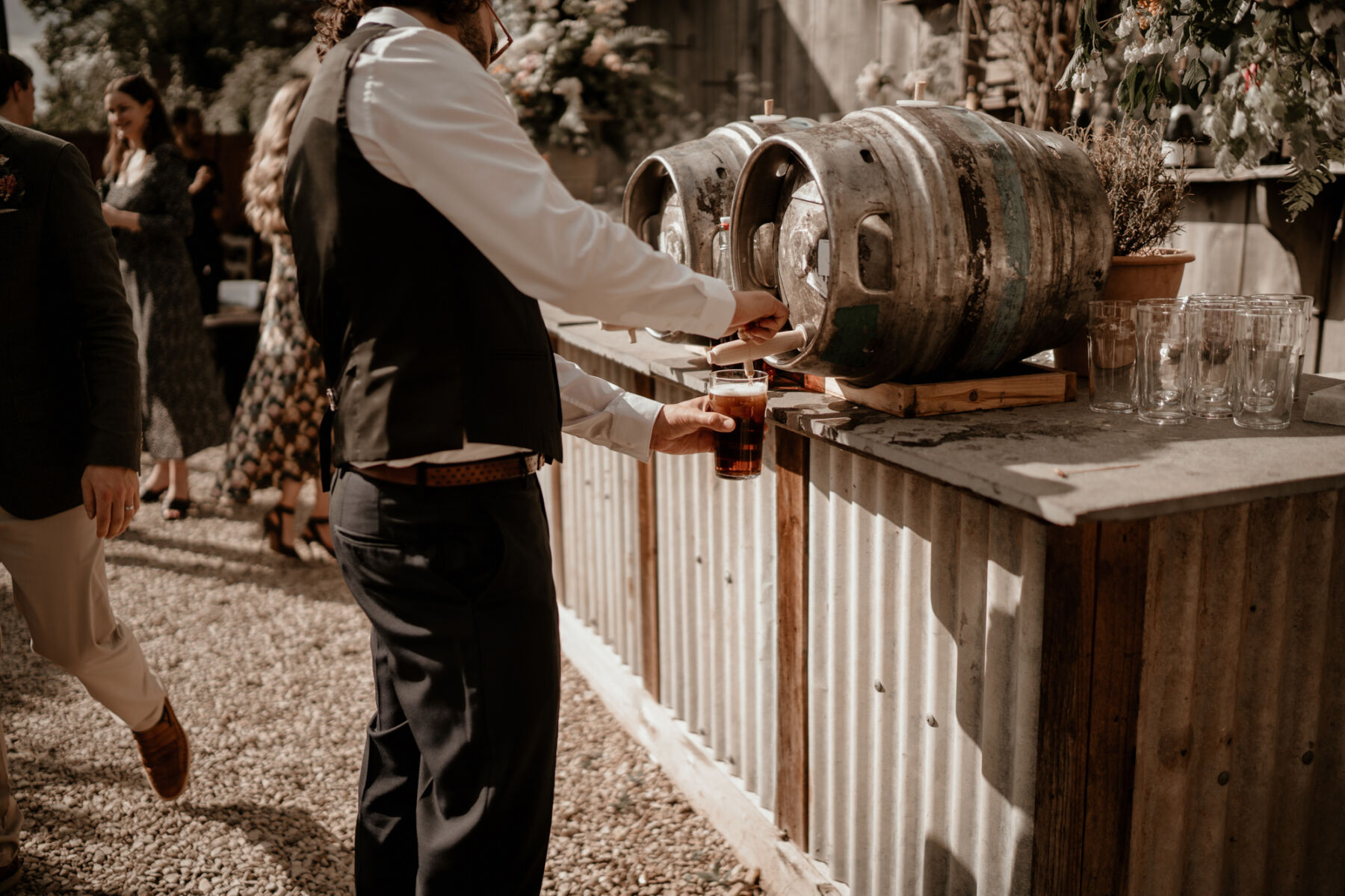 Barrels of booze at a wedding