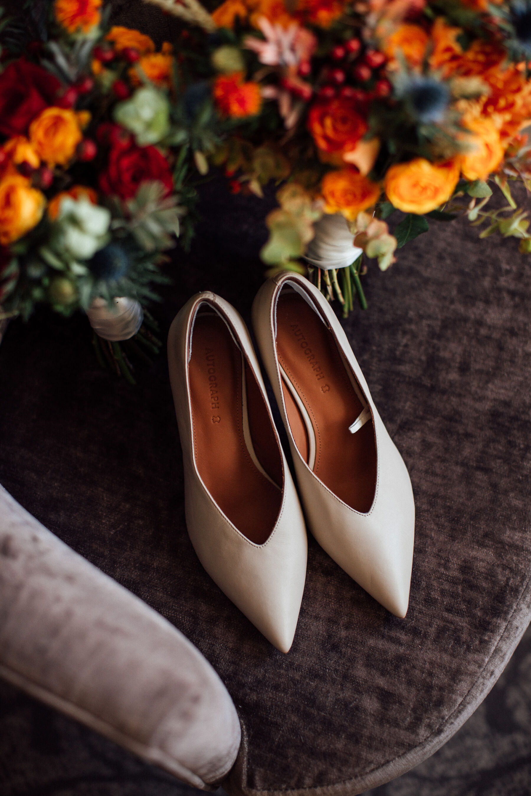 Cream pointed court shoes from M&S.