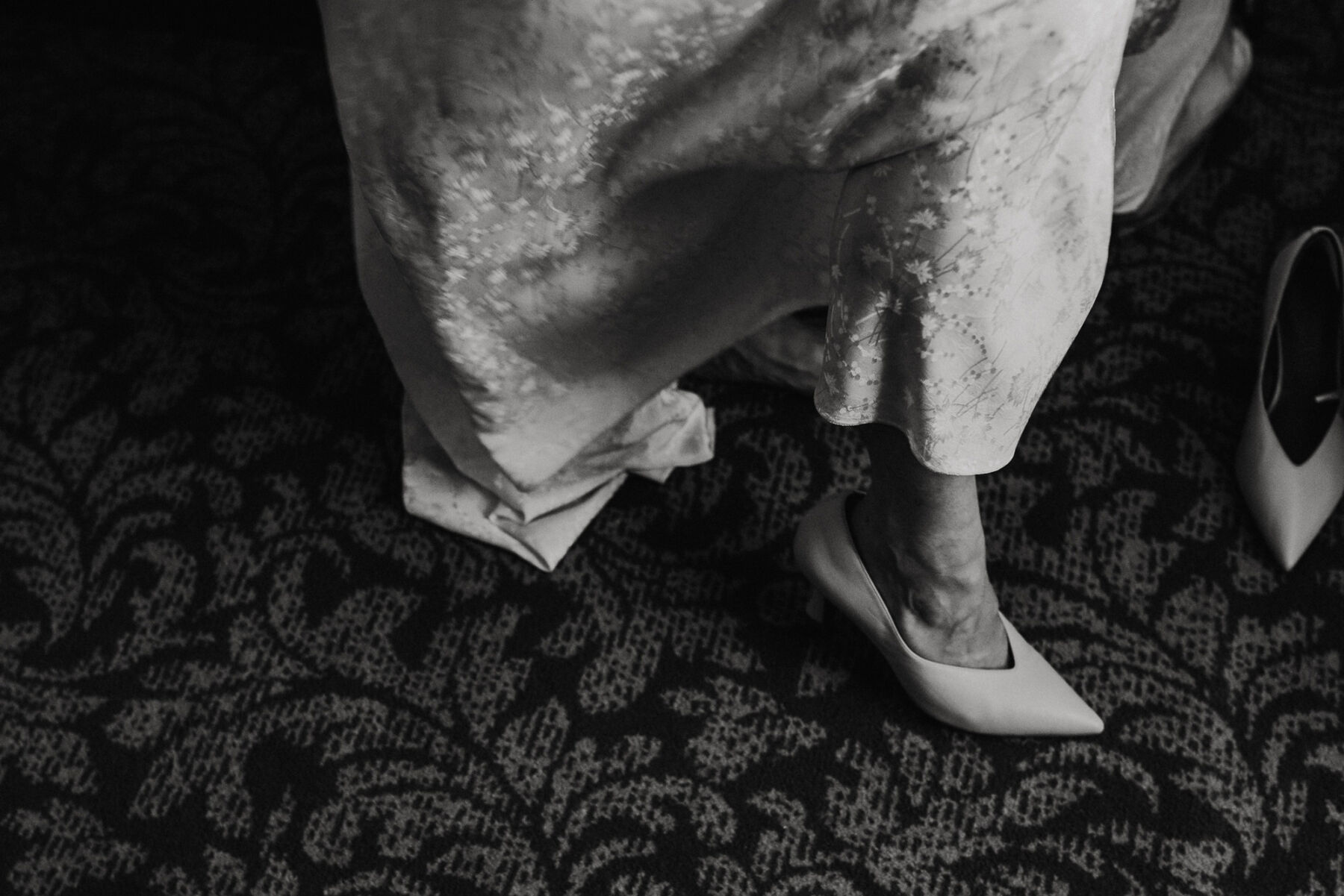 Cream M&S pointed court shoes worn by a bride.