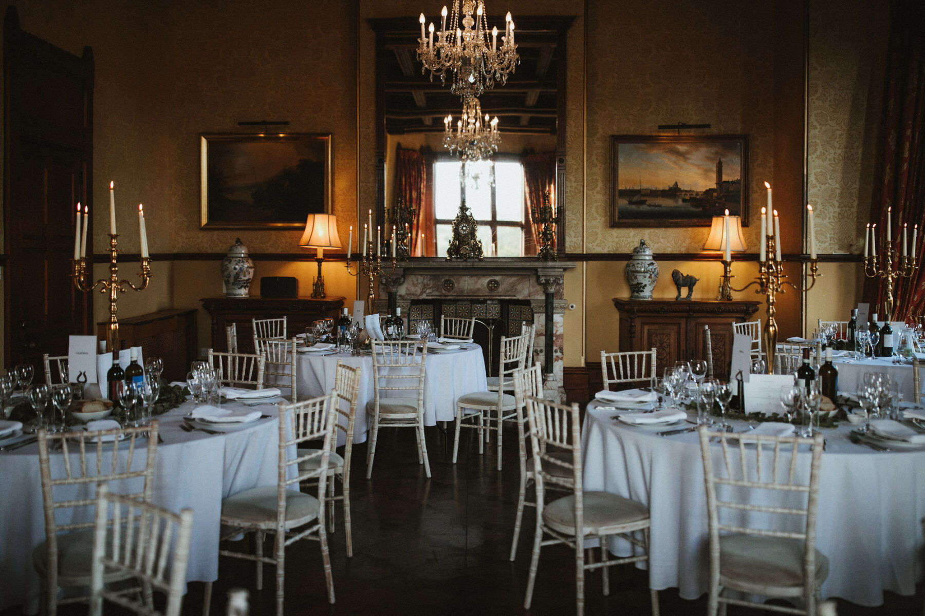 Wedding reception room at Huntsham Court, Devon wedding venue.