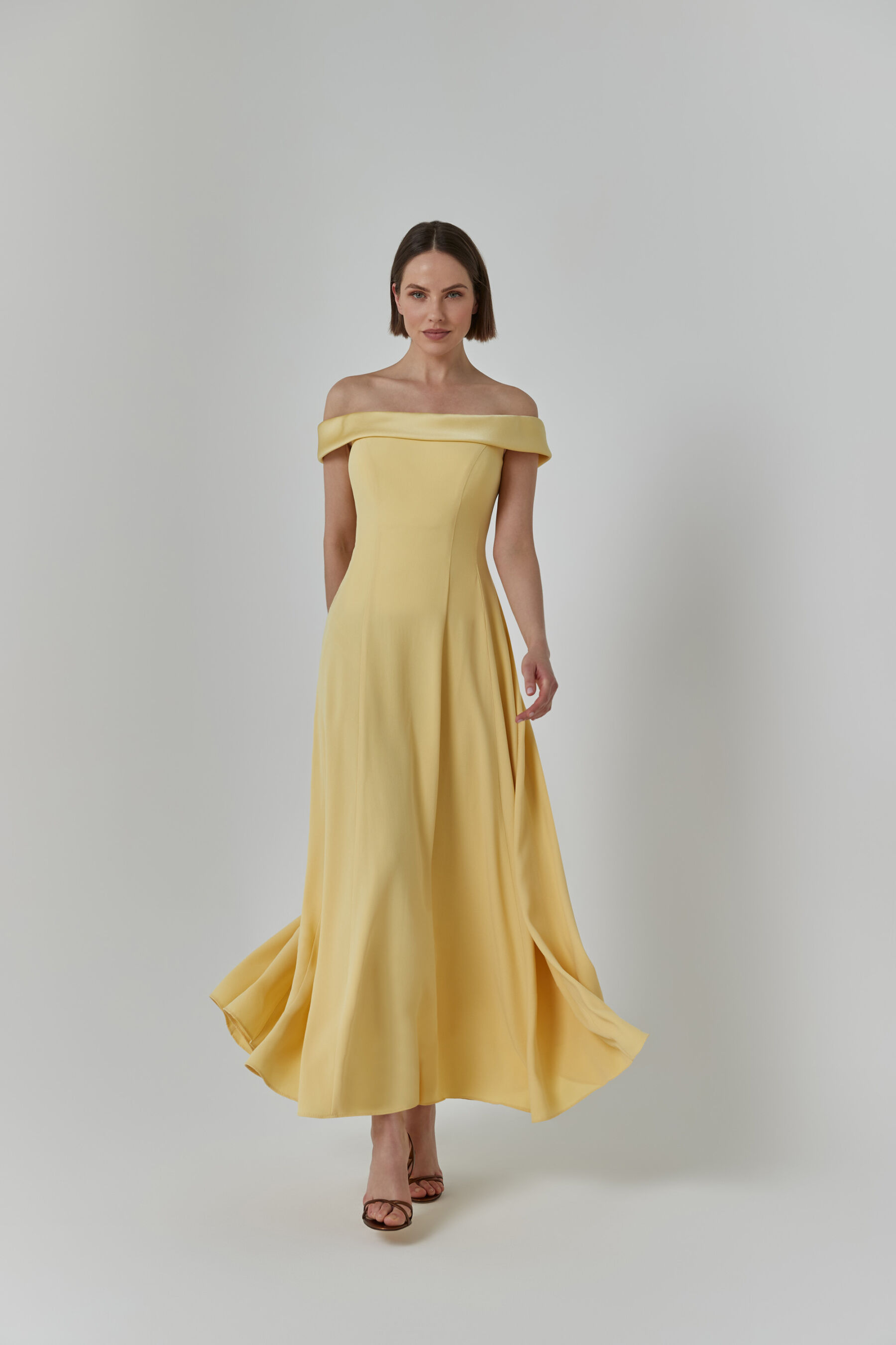 Yellow mother of the bride dress.