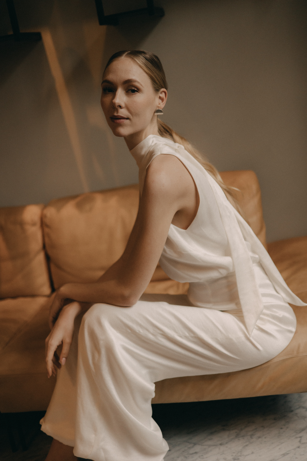 Andrea Hawkes Bridal silk halterneck bridal trousers and top.