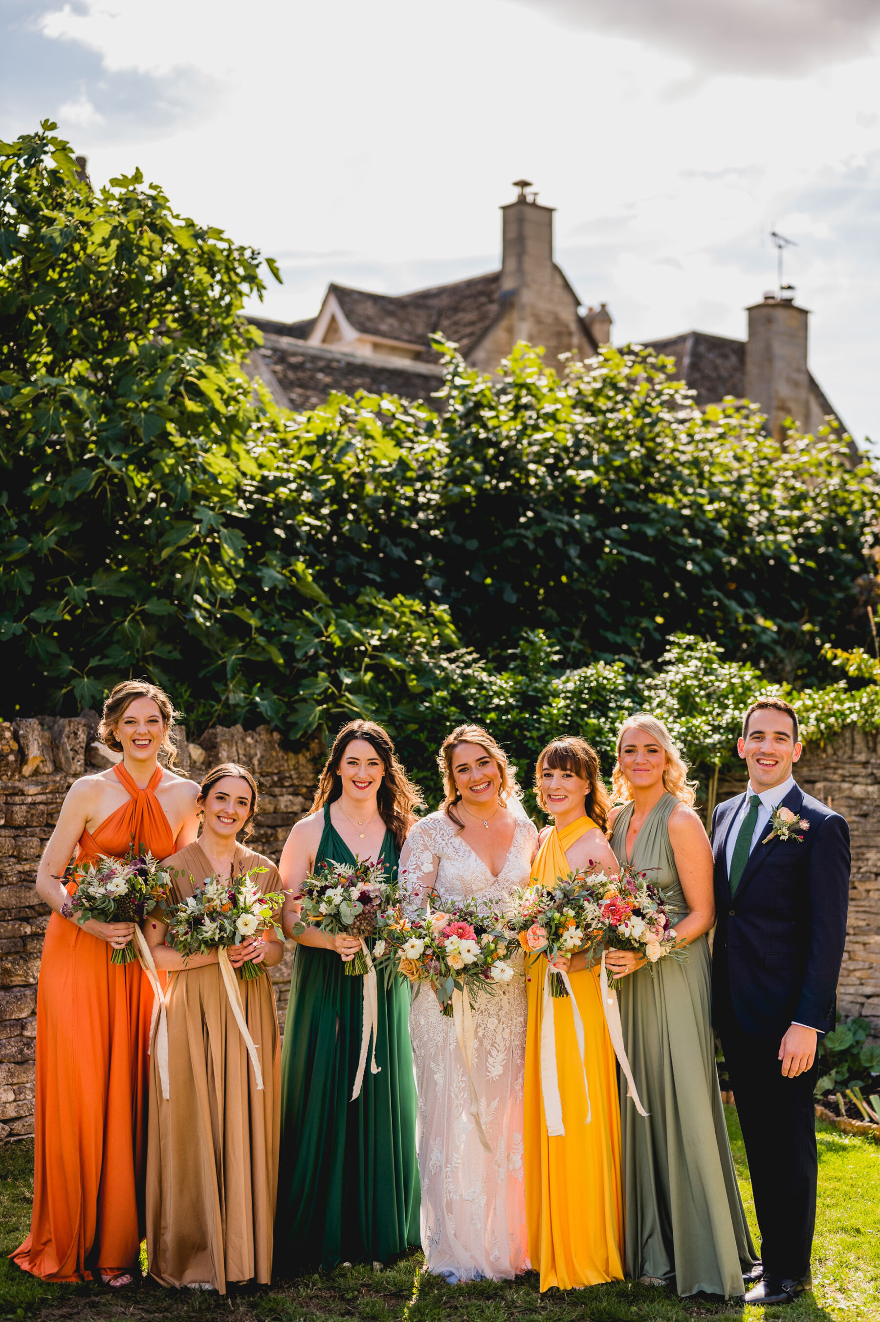 Bridesmaids in colourful dresses