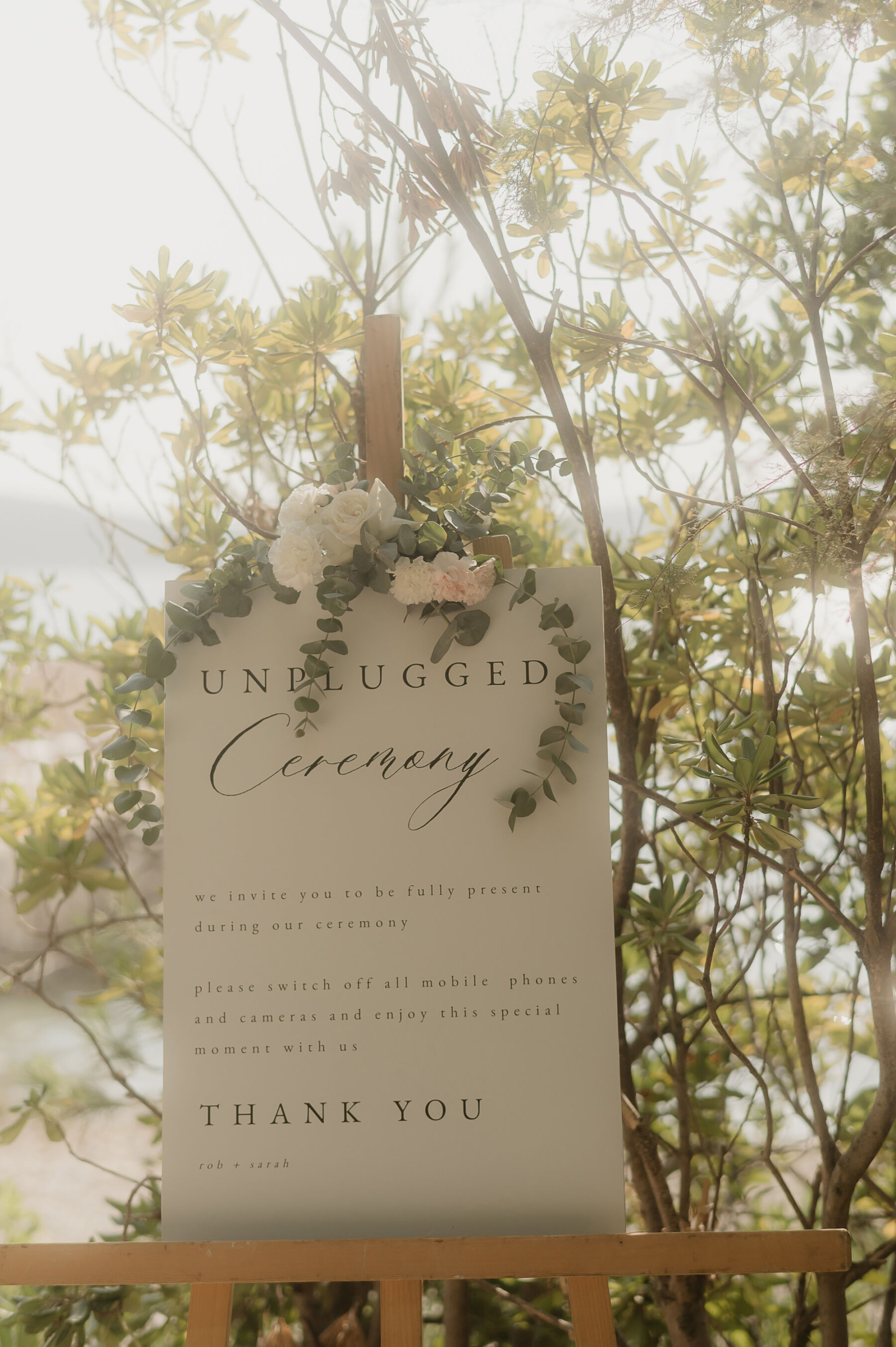 Sarah in Eva Lendel for her Classy & Contemporary Wedding in Croatia 17 Unplugged ceremony wedding sign