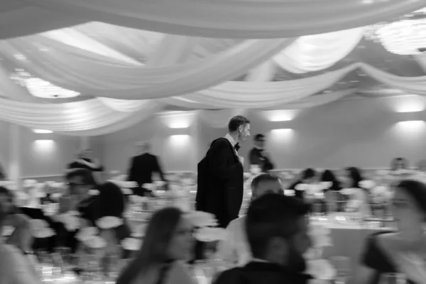 black and white editorial blurred motion wedding breakfast image