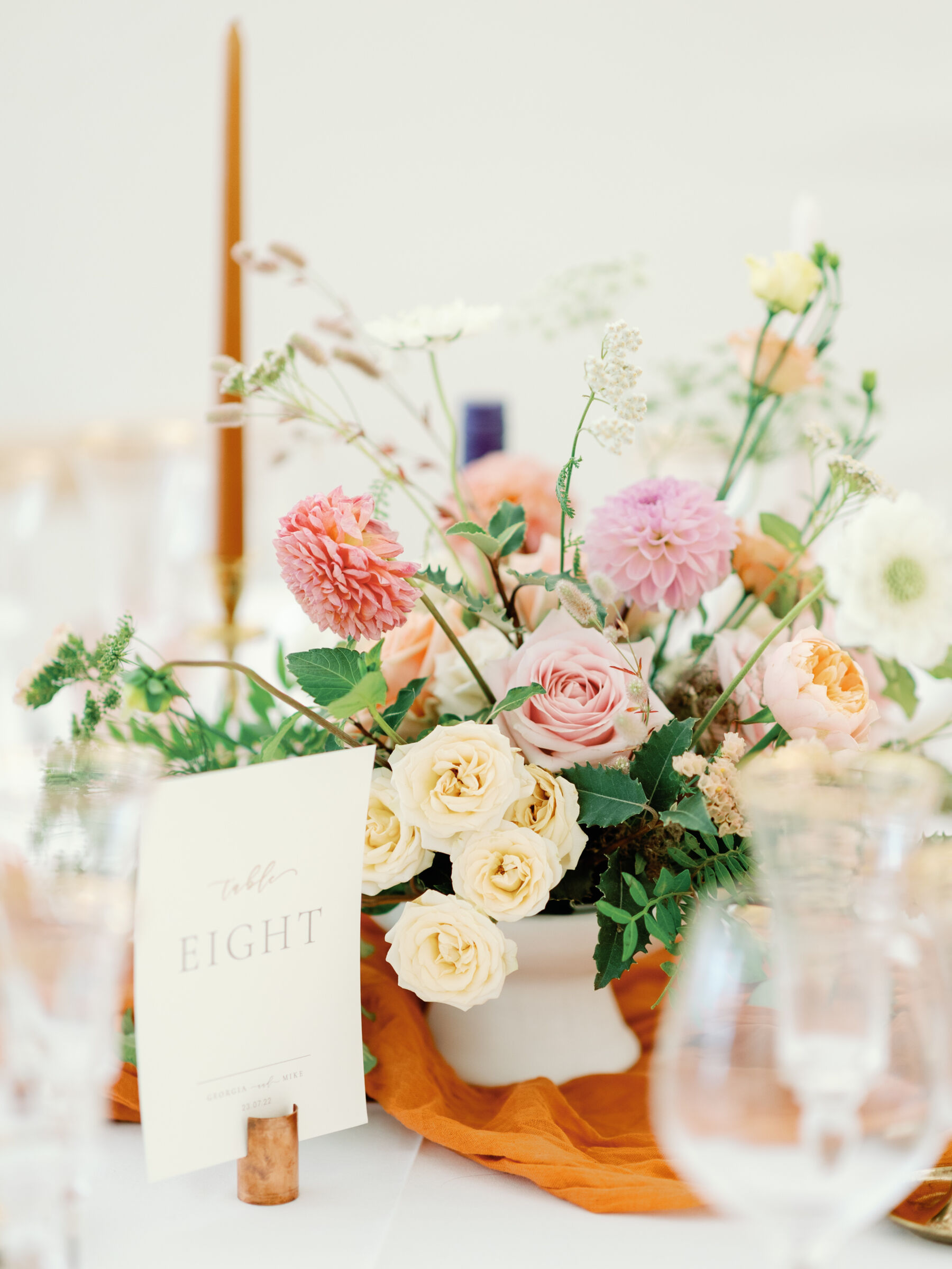 Wedding able flowers in soft pinks, peaches and creams.