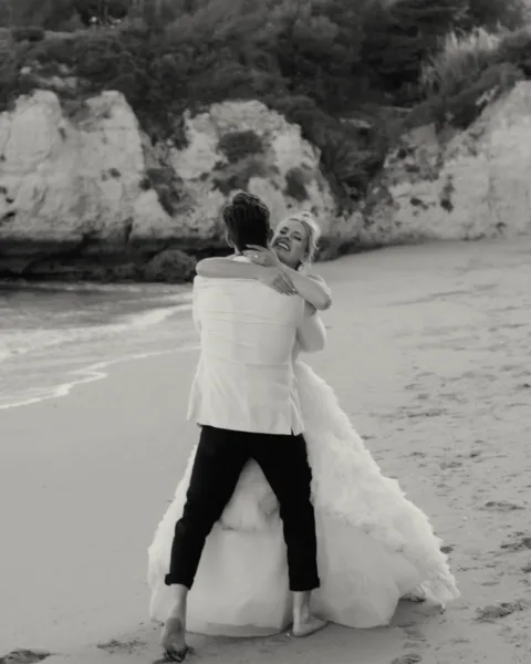 candid bride and groom beach portraits