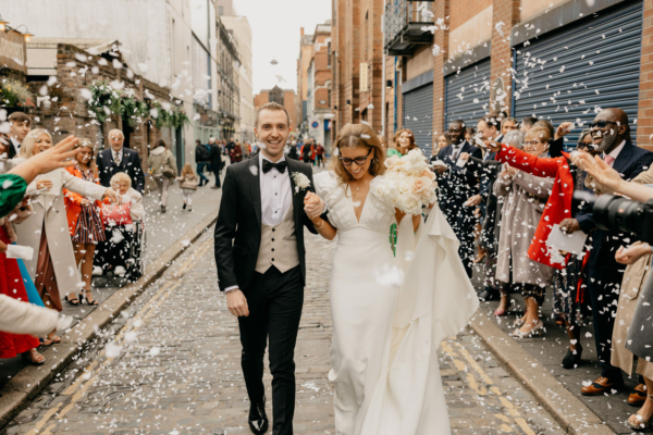 A Pronovias Wedding Dress With Ruffled Sleeves for Charlotte and Curtis’s Belfast City Centre Celebration