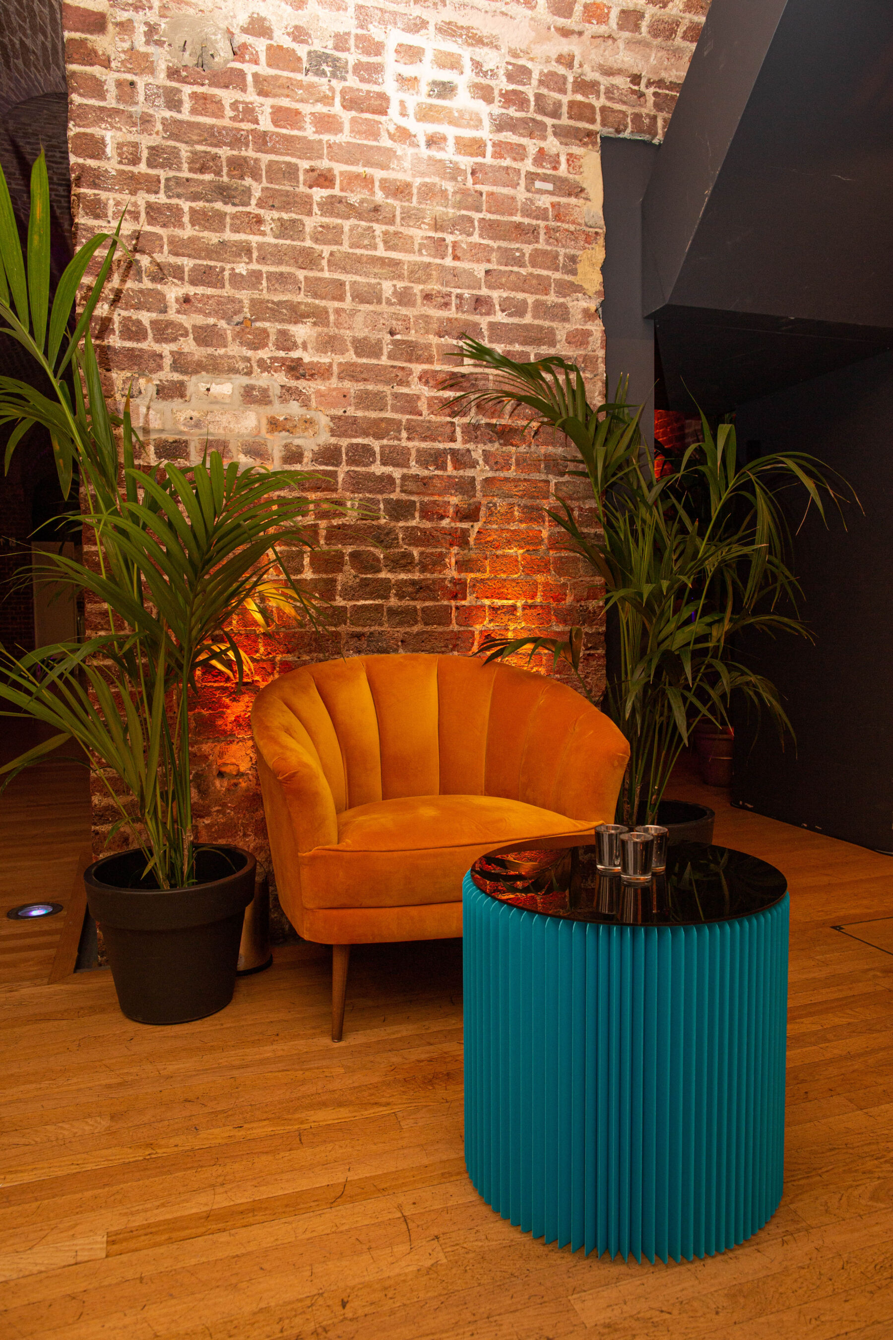 Plush modern seating in the vaults at RSA House, sustainable London wedding venue