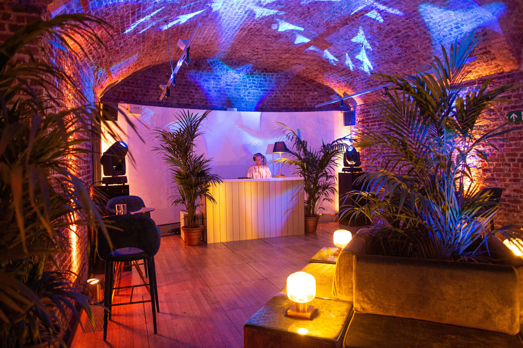 DJ booth in the vaults at RSA House, London wedding venue