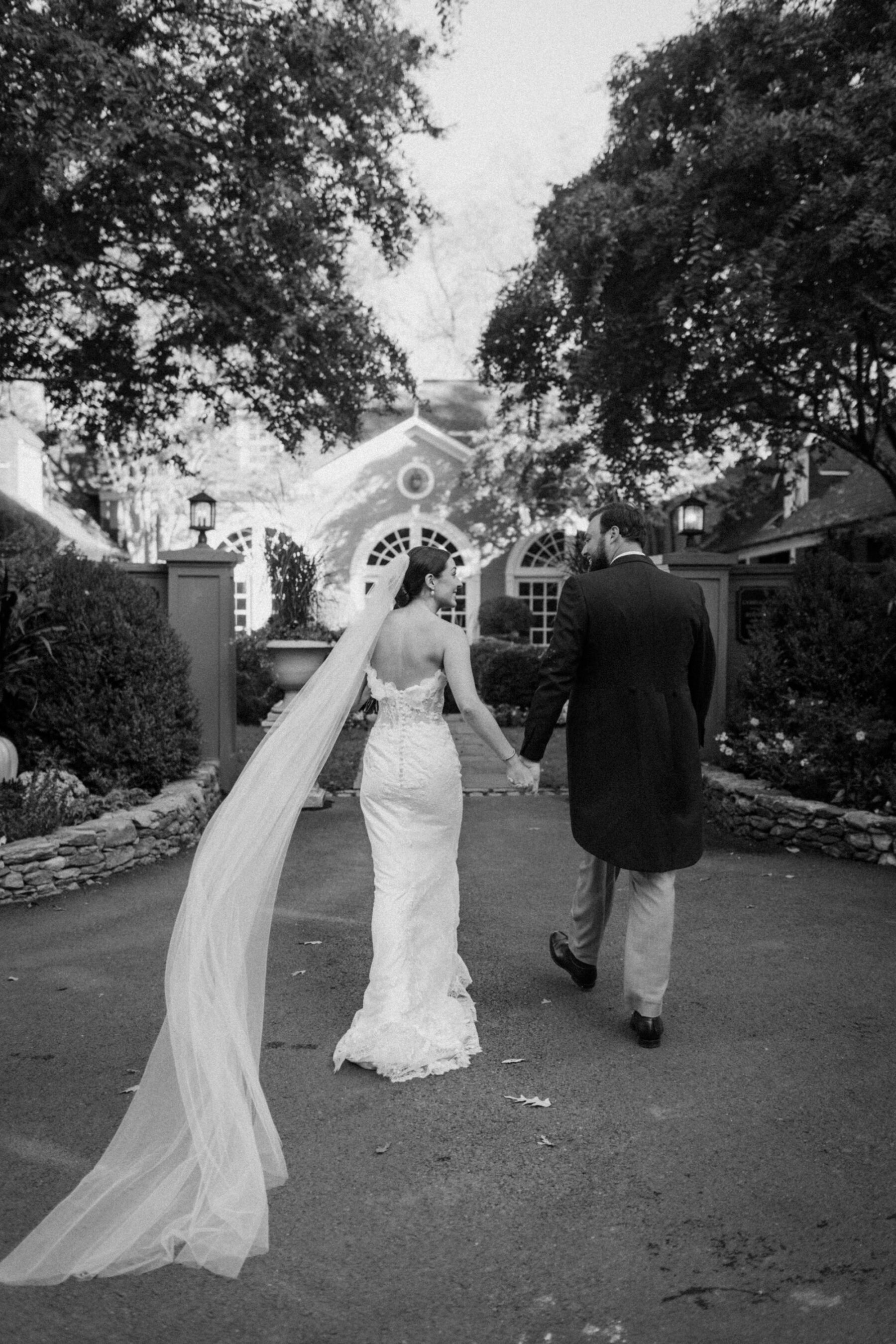 Katie in Sally Bean Couture for her American Wedding Inspired by the Whimsical English Countryside 27 Newlywed bride and groom at Goldstone Inn, Virginia, USA