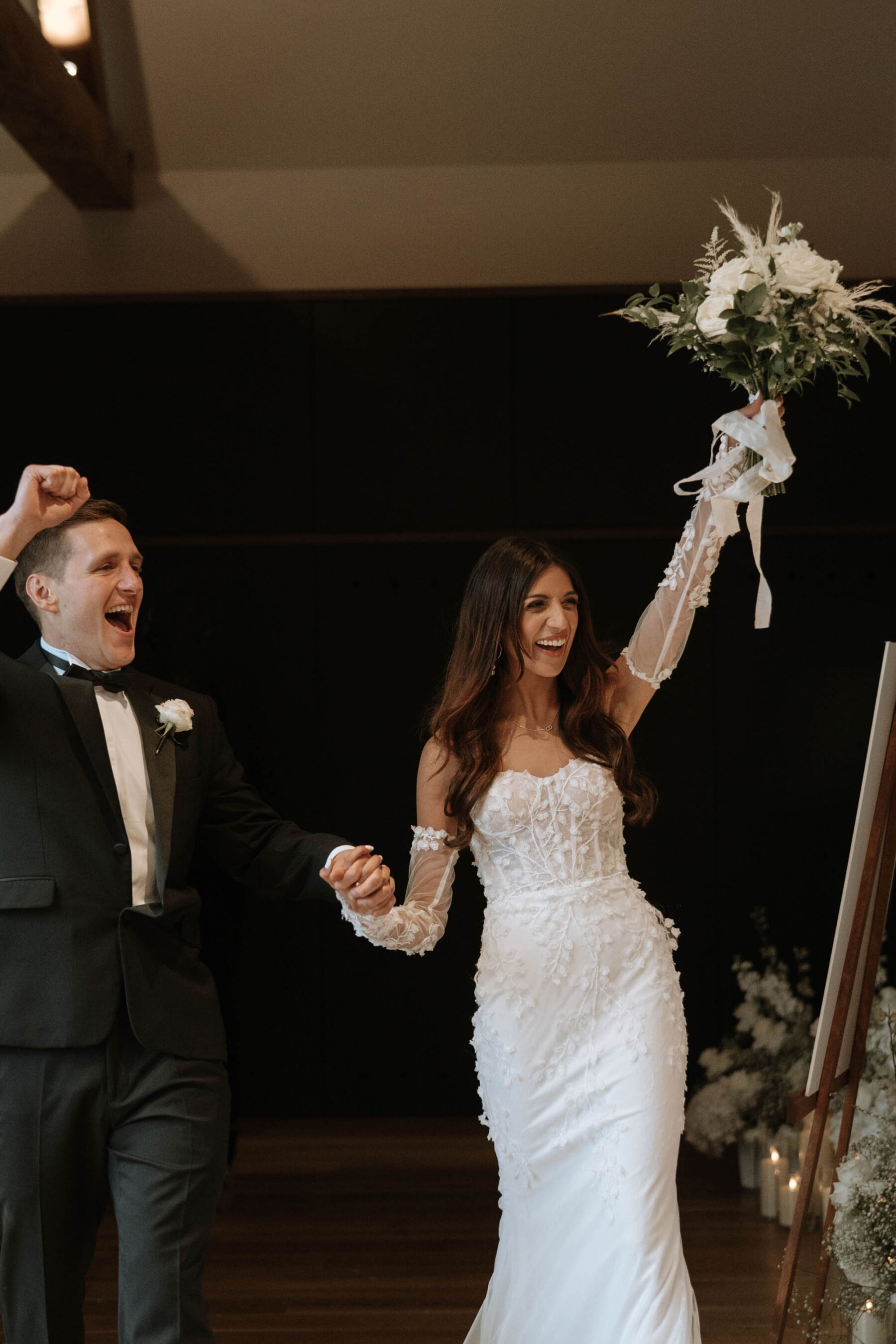 Bride and groom arriving at the reception.