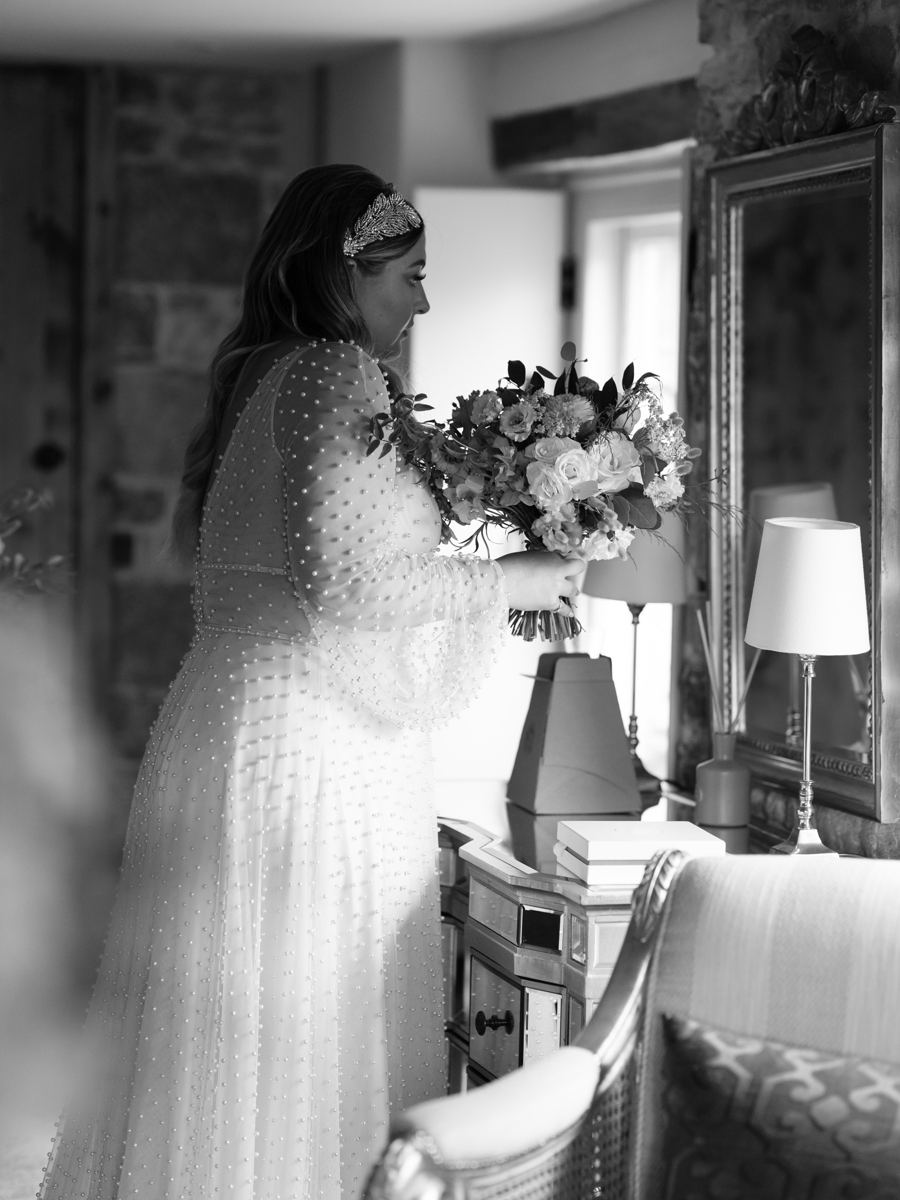 A Bridal Gown Covered in Pearls for a Nature Inspired Wedding at Gileston Manor in Wales 13 Pearl wedding dress by Willowby by Watters