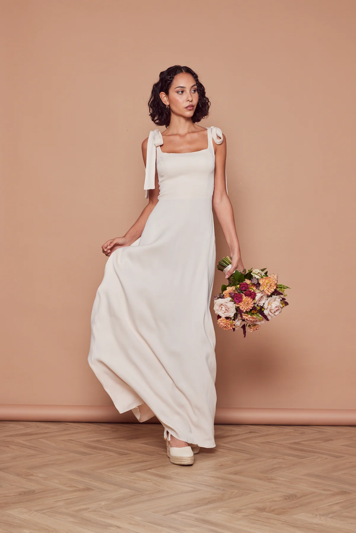Maids to Measure Allegra Dress with Shoulder Ties in Champagne