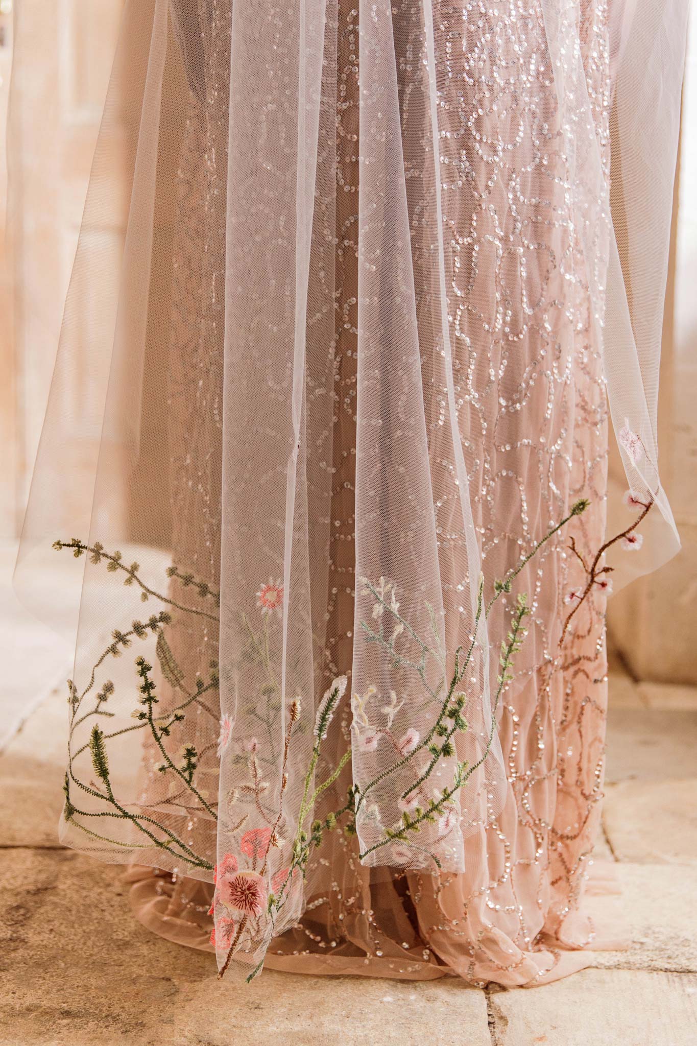Colourful Wildflower Embroidered Wedding Veil - Ophelia - Britten Weddings