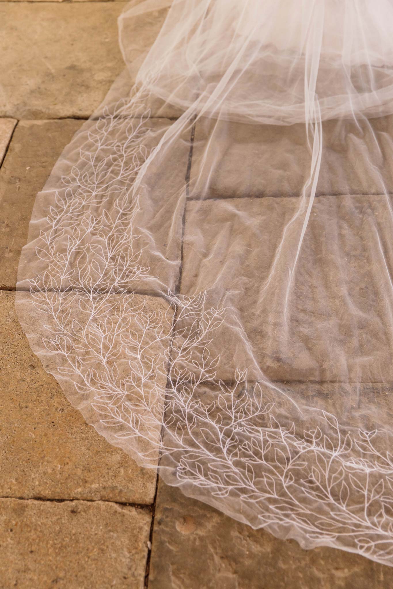 Delicate Leaf Hand Embroidered Barely There Wedding Veil - 'Liane'