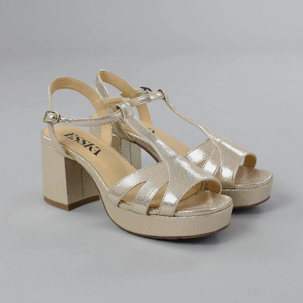 Esska Charlie Vegan Platinum Block Heel shoes - Shop by Brand Esska Charlie Vegan Platinum Block Heel shoes