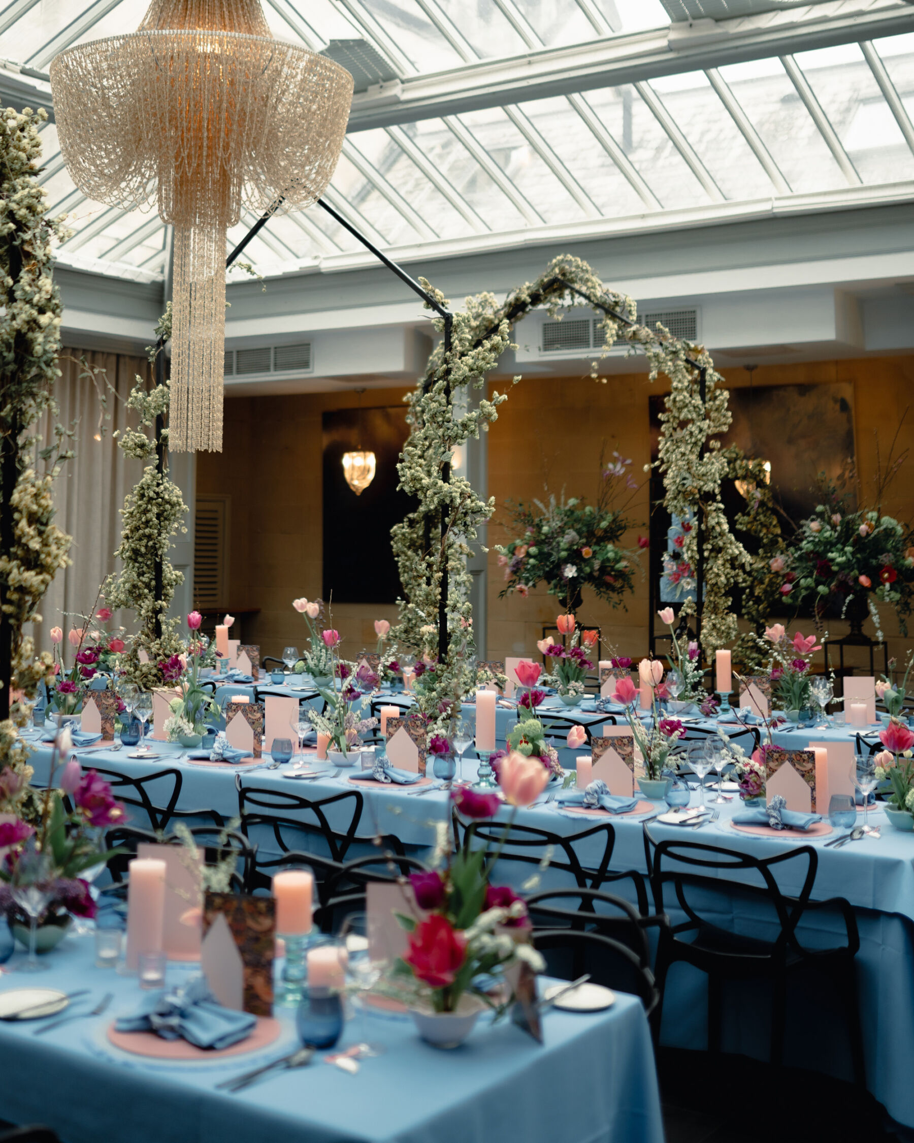 Spring wedding tablescape by Ava Event Styling at Hampton Manor.