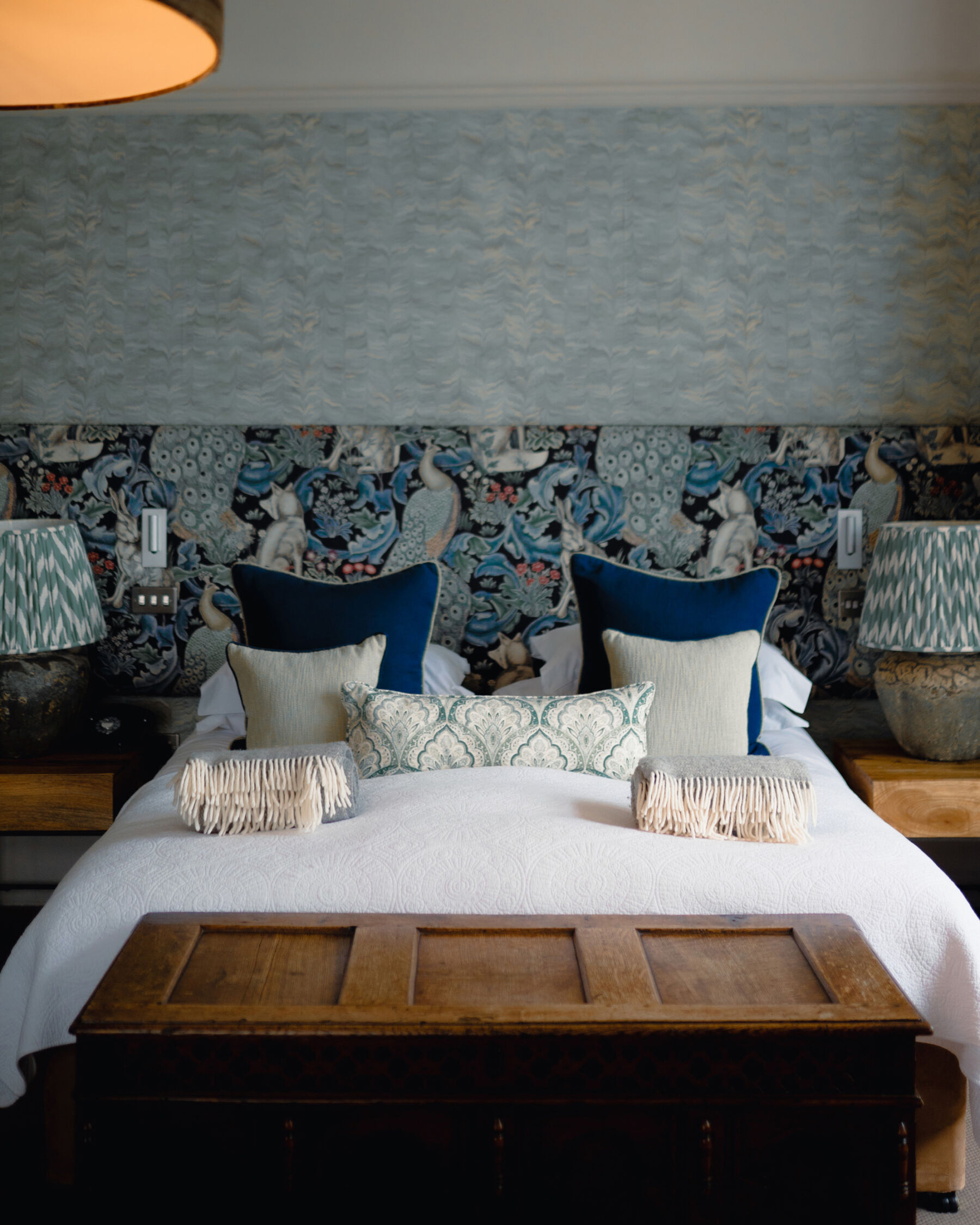 William Morris inspired bedroom and interiors at Hampton M anor.