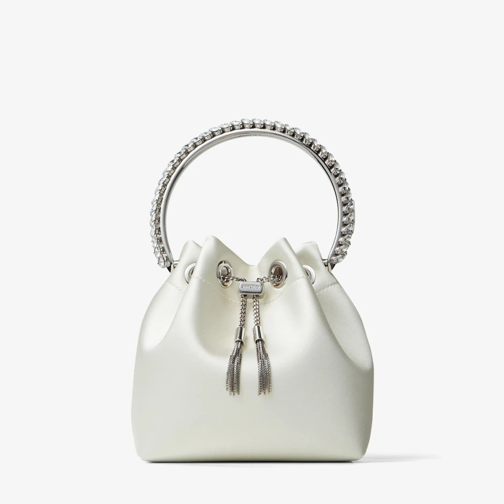 Jimmy Choo Bon Bon Ivory Satin Bag with Crystal Handle