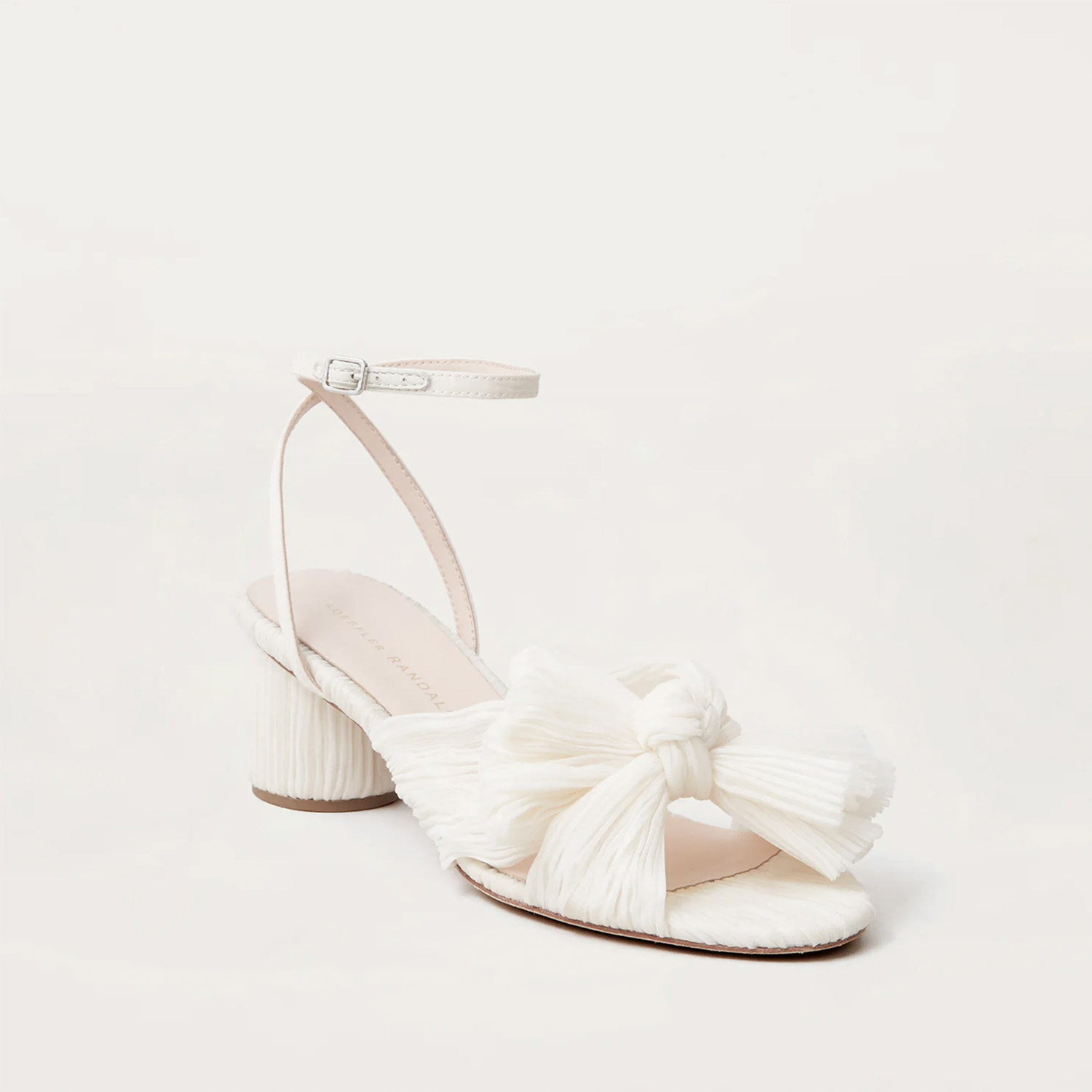 Loeffler Randall Dahlia Pearl Pleated Bow Heel in Ivory/Vegan Pearl – Vegan Wedding Shoes